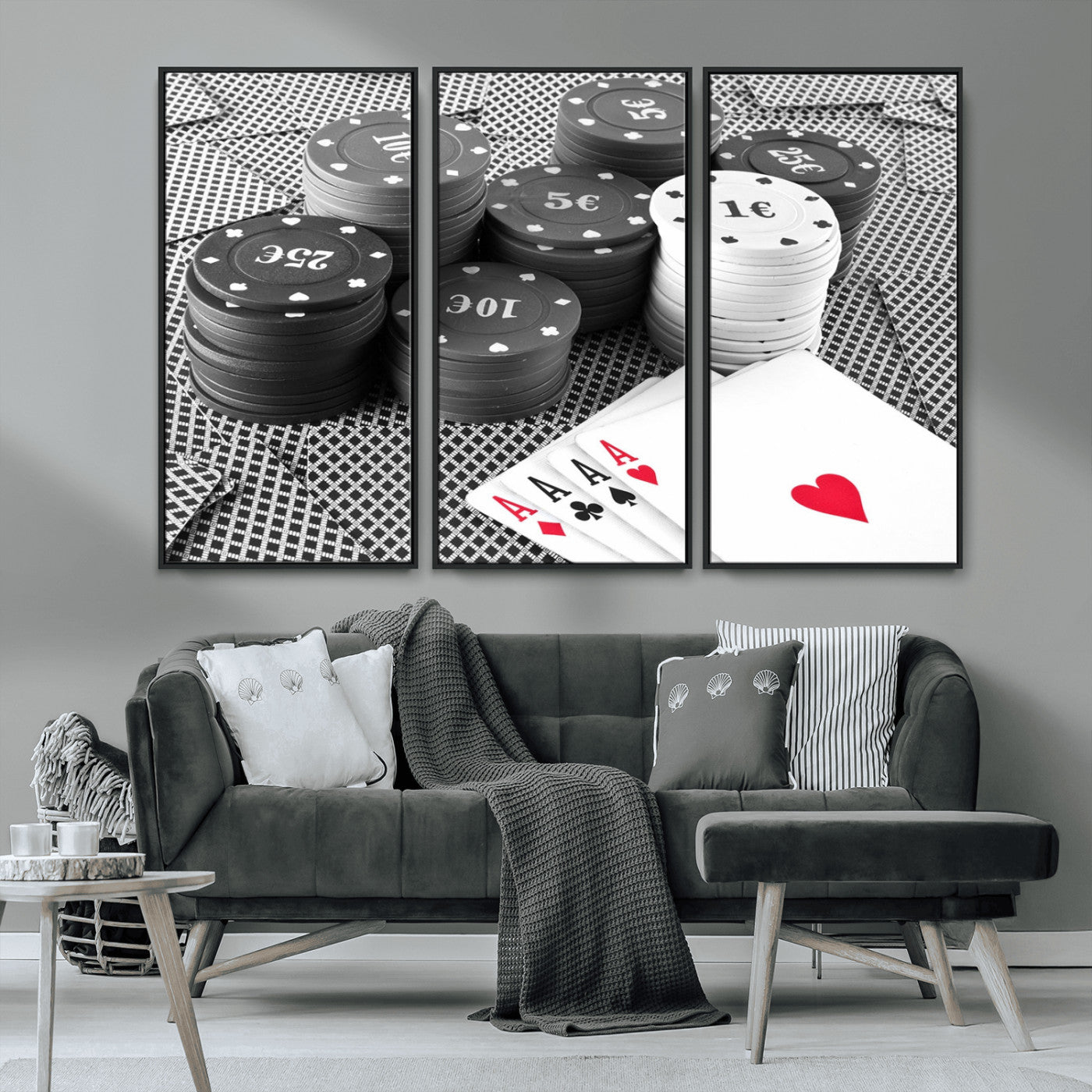 MGV-FC-48X32-3P - Poker Game Cards Wall Art Canvas, Multi Panel Wall Art Canvas Print