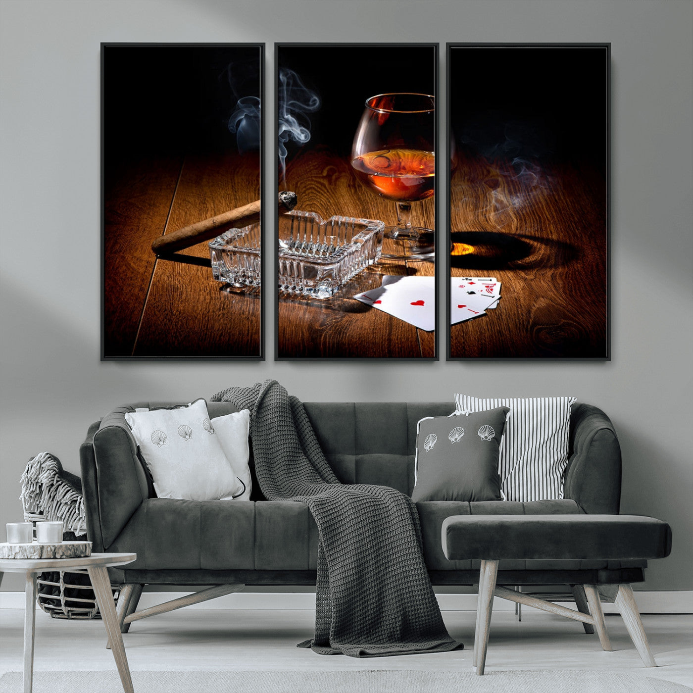 MGV-FC-48X32-3P - Whiskey Cigar Wall Art Canvas Print Kitchen Wall