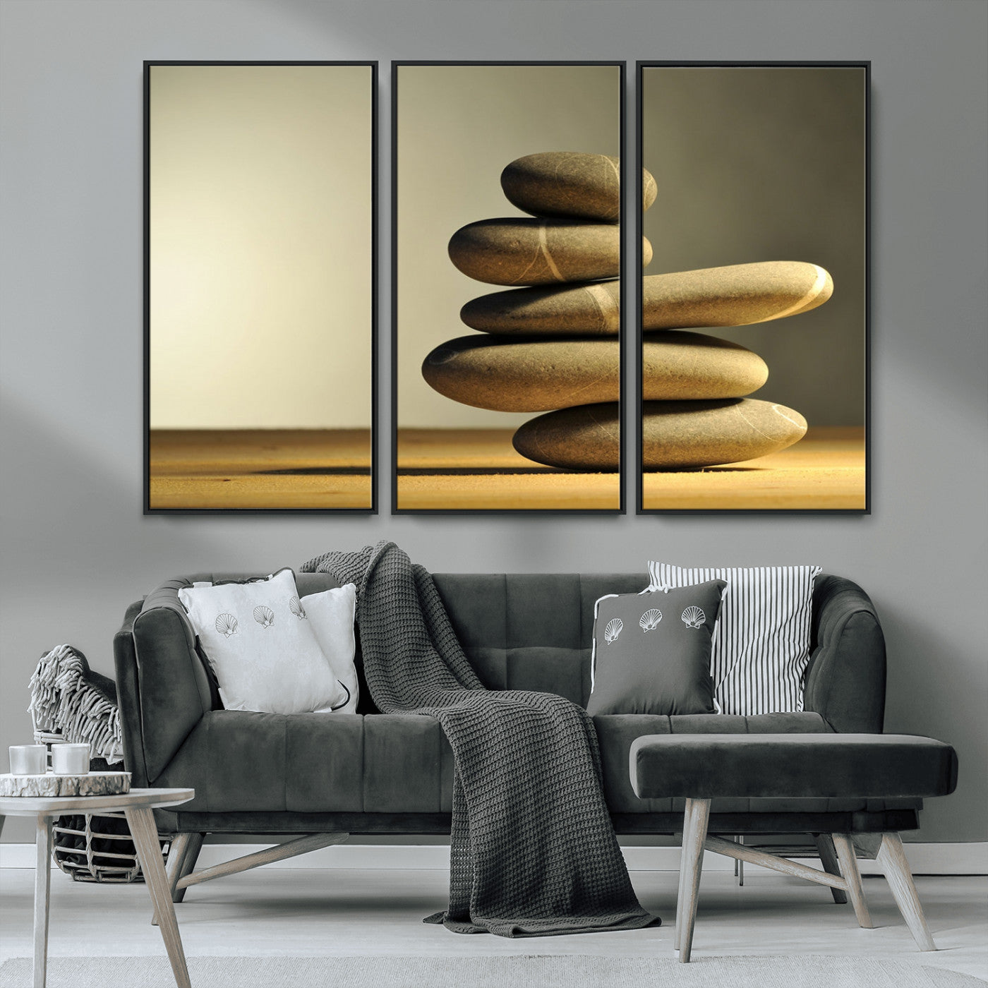 MGV-FC-48X32-3P - Fluvial Zen Stones Canvas Wall Art Print