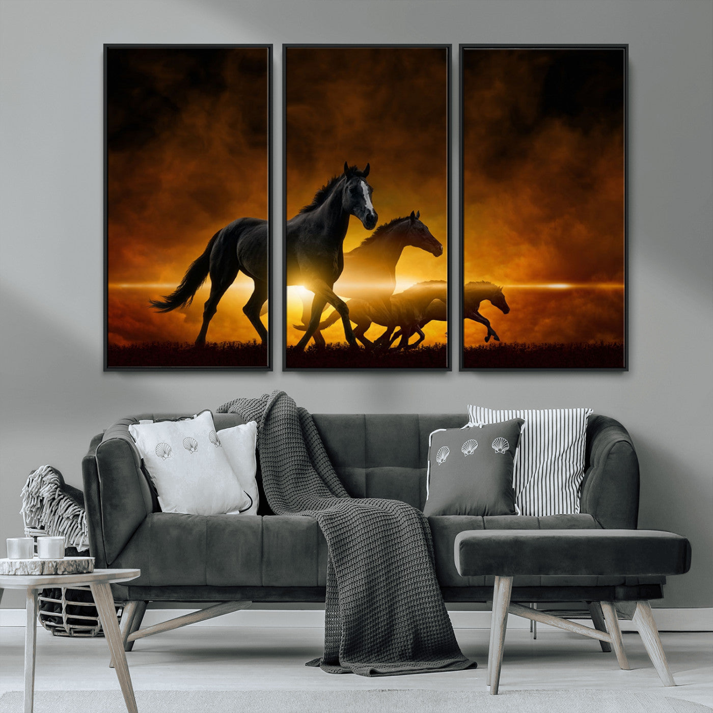 MGV-FC-48X32-3P - Horse Wall Art Canvas Print, Multi Panel Animal Canvas Print