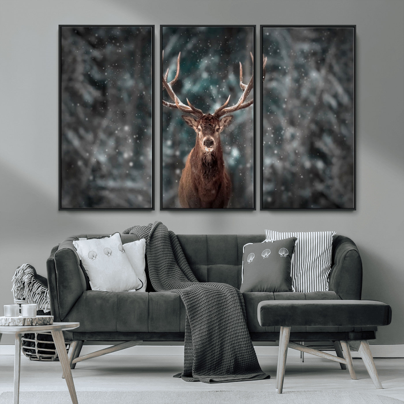 MGV-FC-48X32-3P - Wall Art Deer Art Animal Canvas, Framed Wall Art Deer Canvas Print