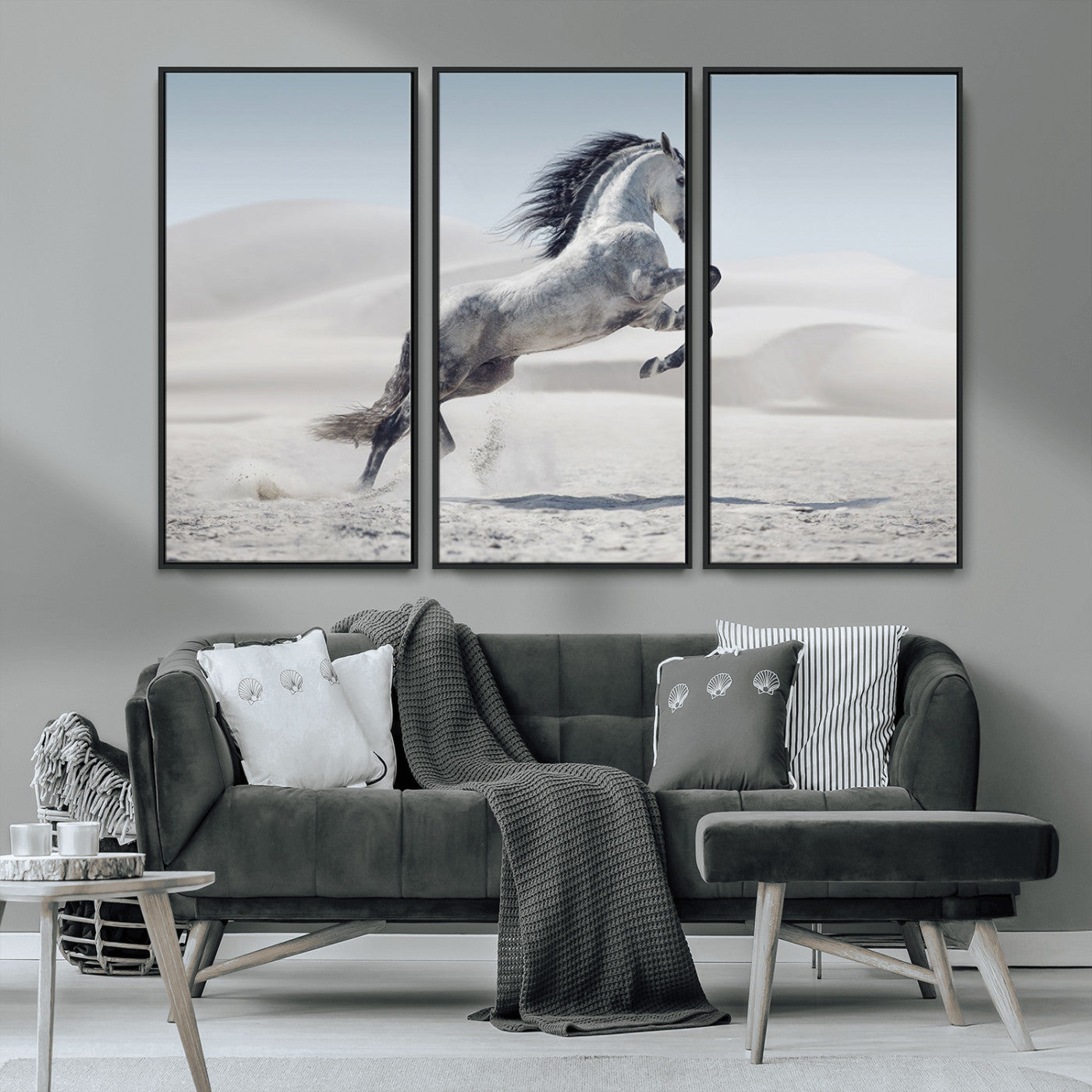 MGV-FC-48X32-3P - Prancing Horse on Dessert Large Wall Art Animal Canvas Print