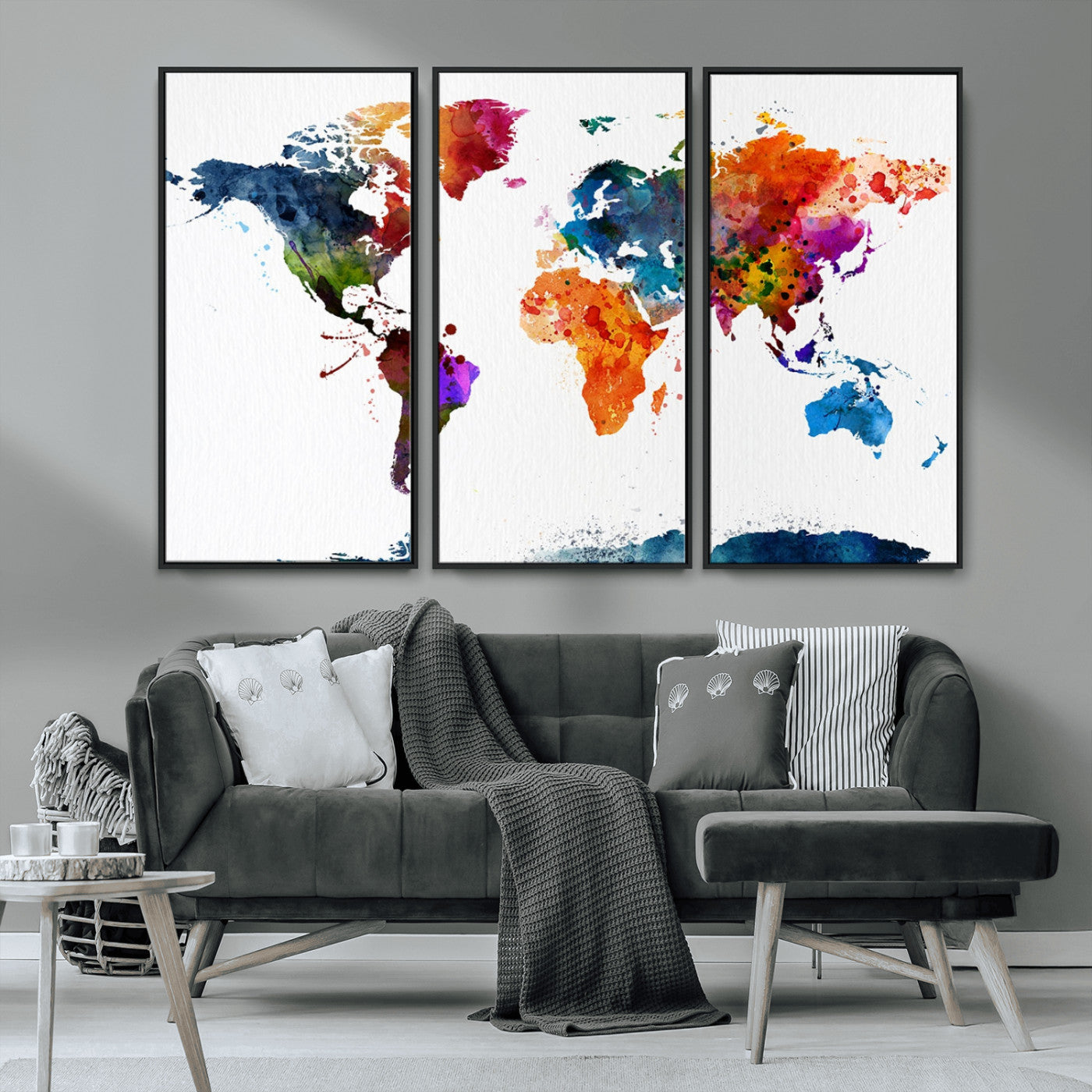 MGV-FC-48X32-3P - Push Pin World Map Canvas Print – Framed Wall Art for Couples to Track Their Travels – Anniversary