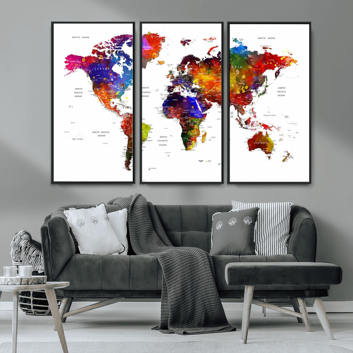 MGV-FC-48X32-3P - Push Pin World Map Canvas Print – Framed Wall Art for Couples to Track Their Travels – Anniversary