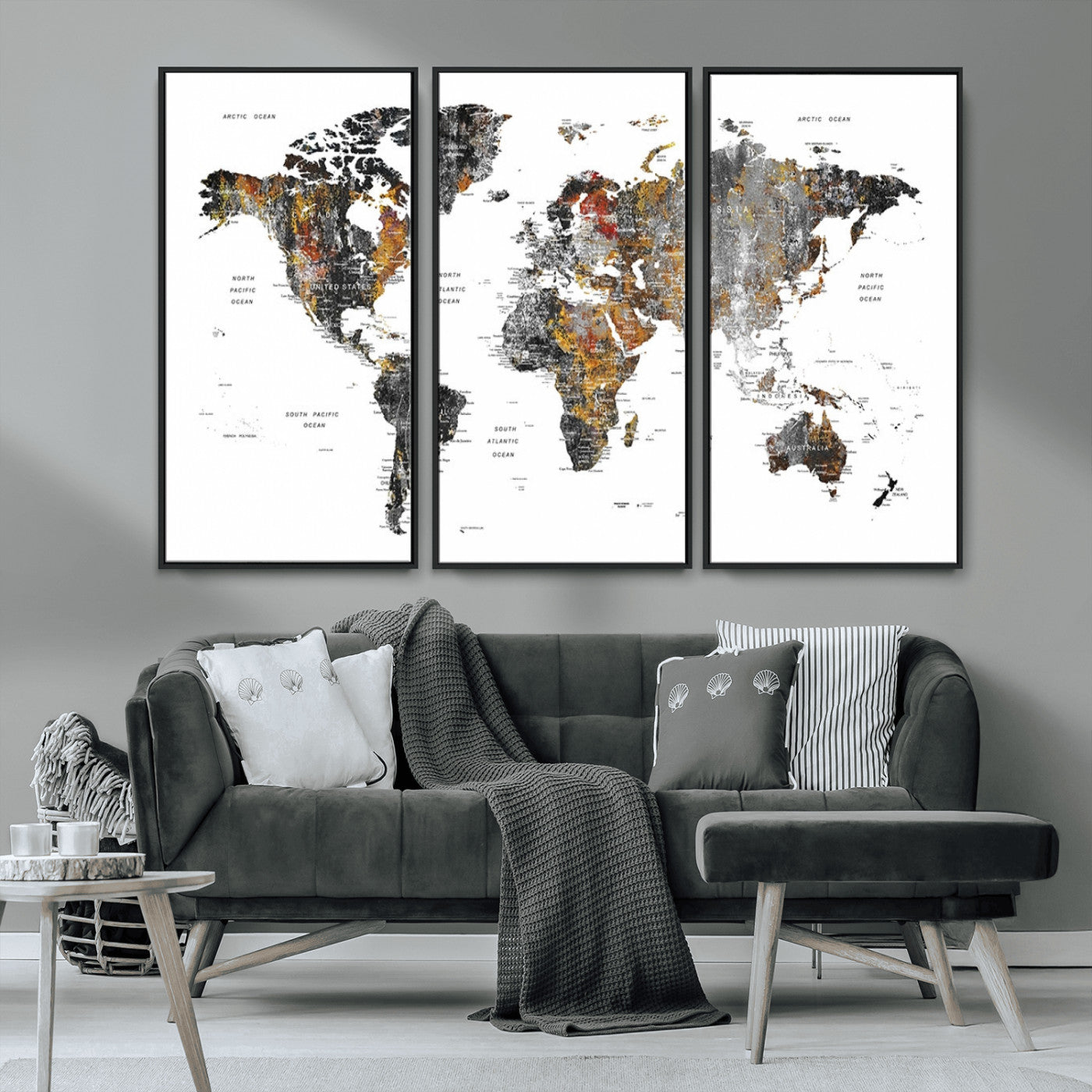 MGV-FC-48X32-3P - World Map Wall Art Canvas Print for Home and Office Decor