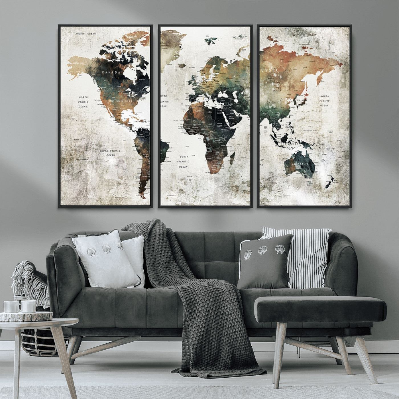 MGV-FC-48X32-3P - Push Pin World Map Canvas Print – Framed Wall Art for Couples to Track Their Travels – Anniversary