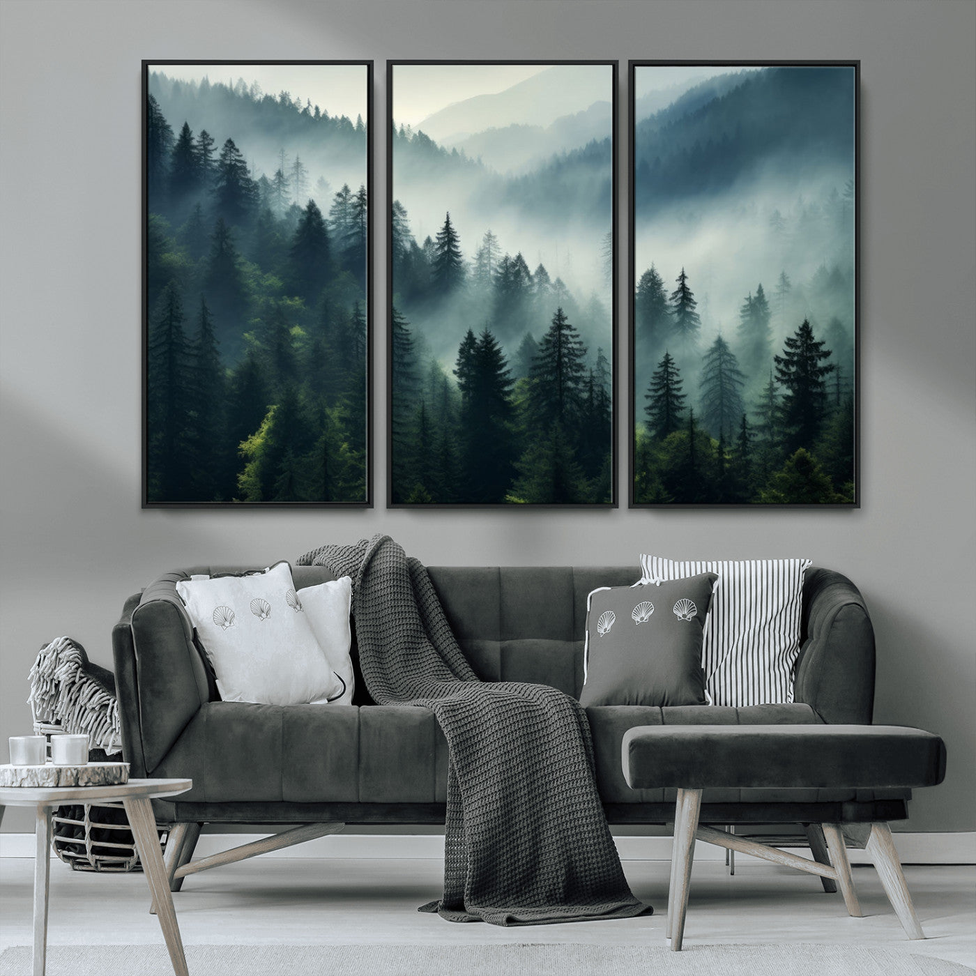 MGV-FC-48X32-3P - Captivating Misty Forest Wall Art Premium Canvas Print a Foggy and Serene Atmosphere Art