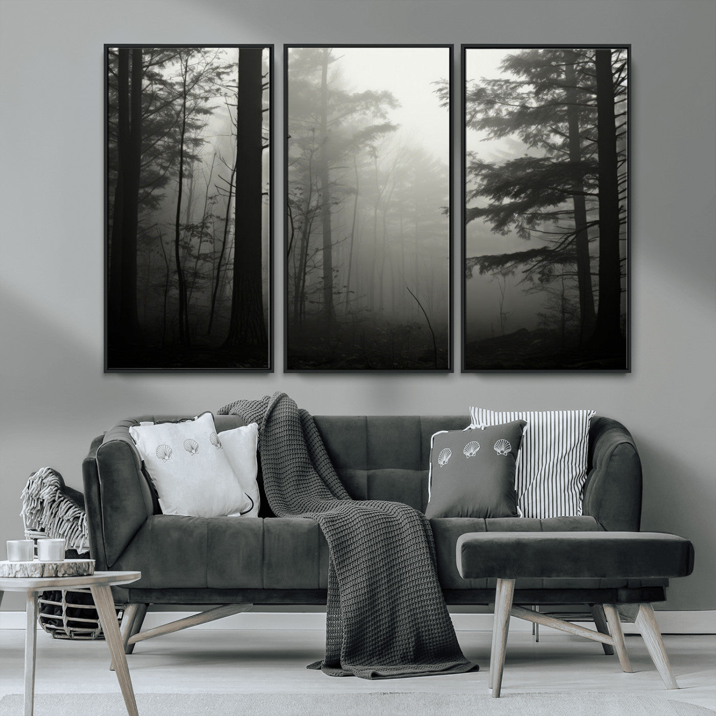 MGV-FC-48X32-3P - Misty Forest Wall Art Premium Canvas Print a Foggy and Serene Atmosphere - Nature Wall Art