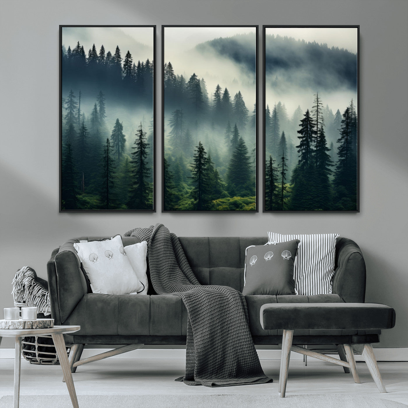 MGV-FC-48X32-3P - Captivating Misty Forest Wall Art Premium Canvas Print a Foggy and Serene Atmosphere