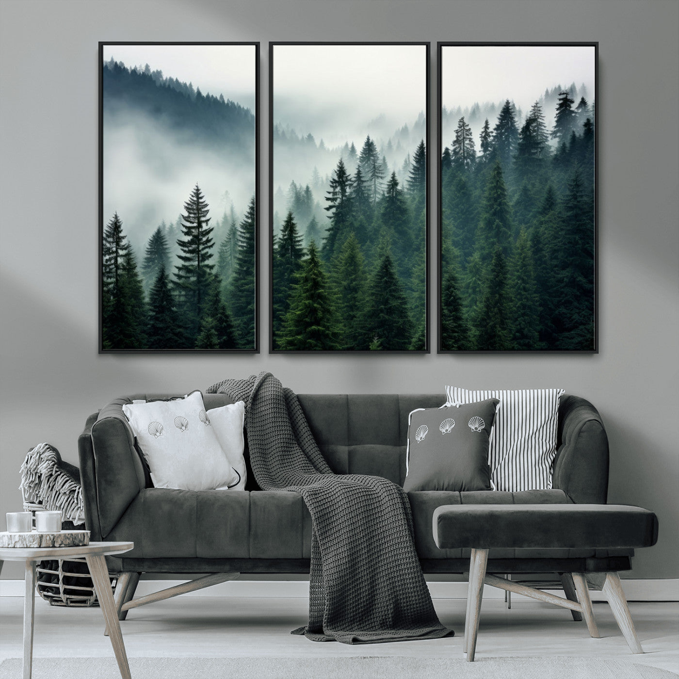 MGV-FC-48X32-3P - Captivating Misty Forest Wall Art Premium Canvas Print, Foggy and Serene Atmosphere Canvas Print