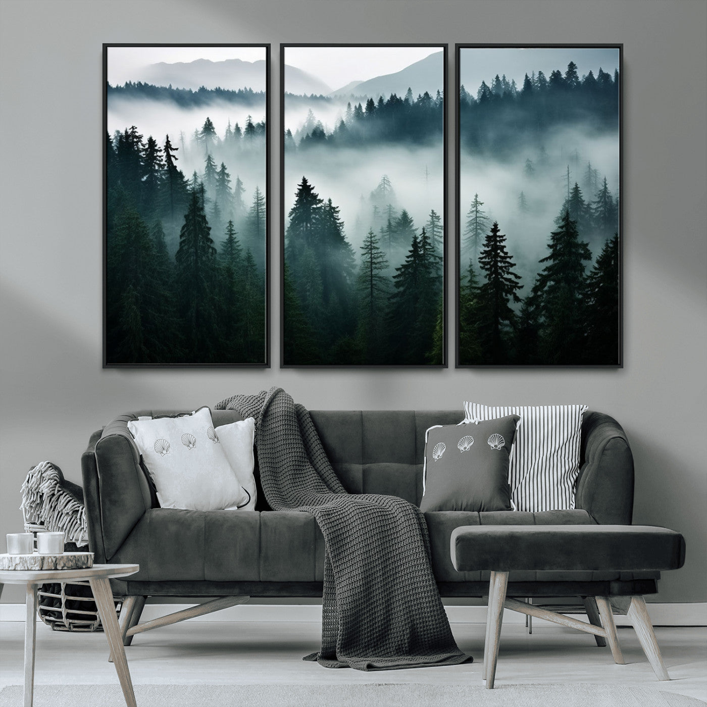 MGV-FC-48X32-3P - Captivating Misty Forest Wall Art Canvas, Premium Canvas Print a Foggy and Serene Atmosphere