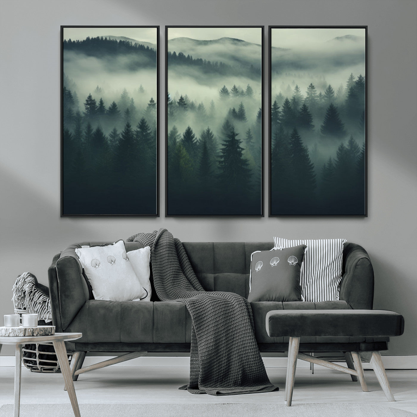 MGV-FC-48X32-3P - Misty Forest Wall Art Premium Canvas Print a Foggy and Serene Atmosphere