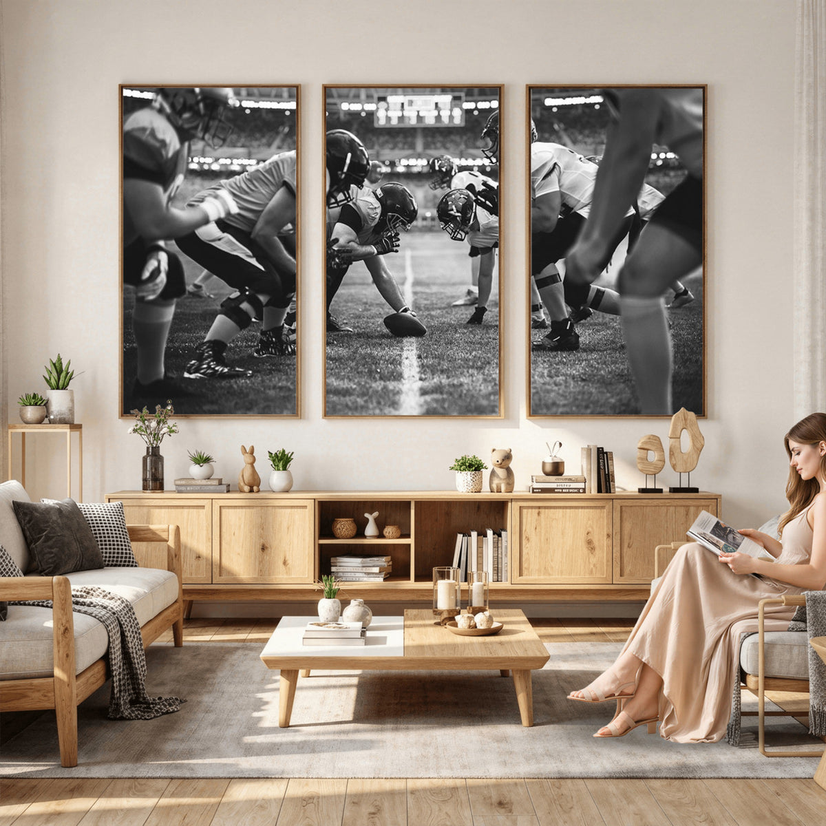 13273-MGV-CV-36X24 - American Football Wall Art Canvas Print Framed Stadium Sport