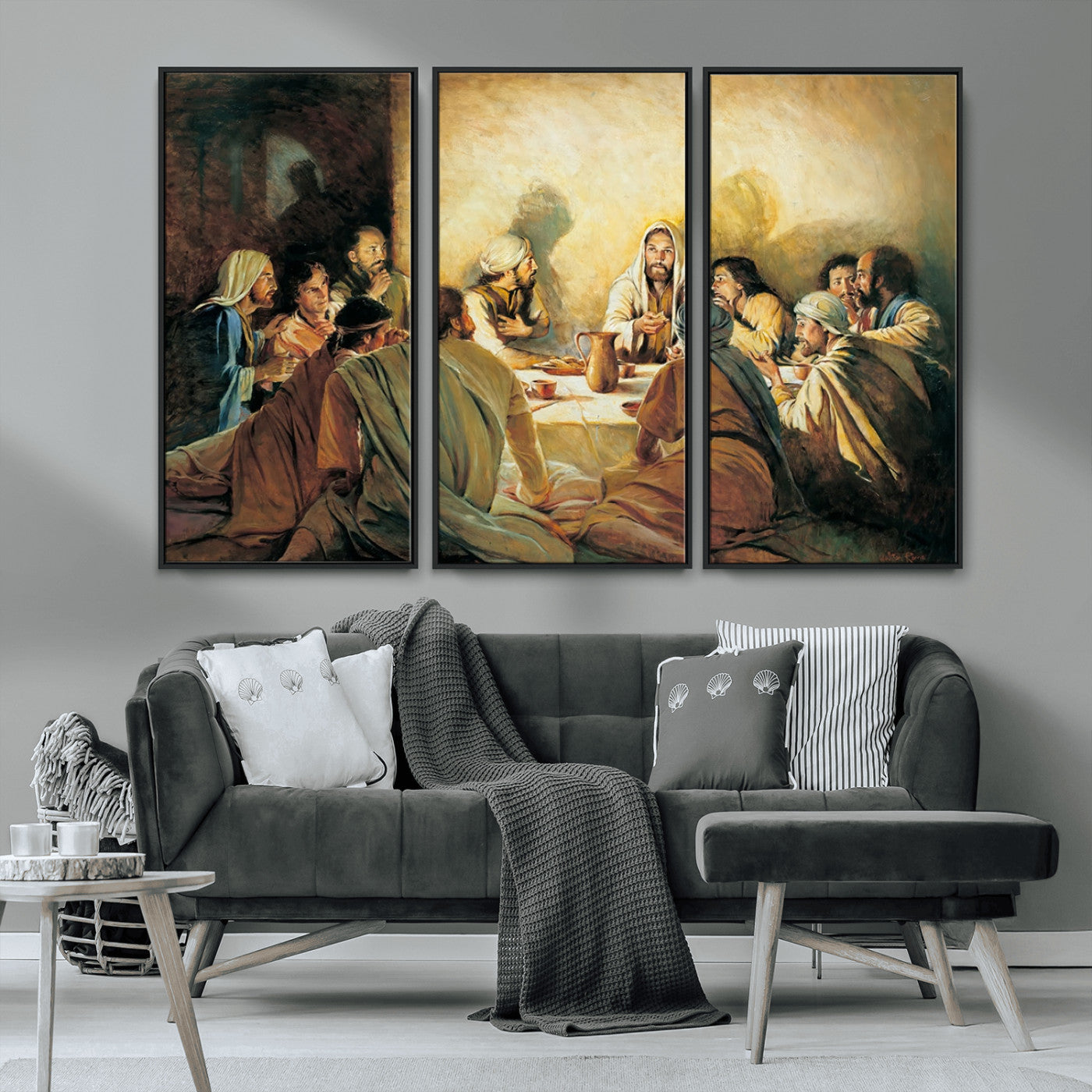 MGV-FC-48X32-3P - Last Supper Wall Art Canvas Print, Framed Jesus Painting Art Picture Print, Moderne Bibel Perfect Traditional/Religious Decor Artwork