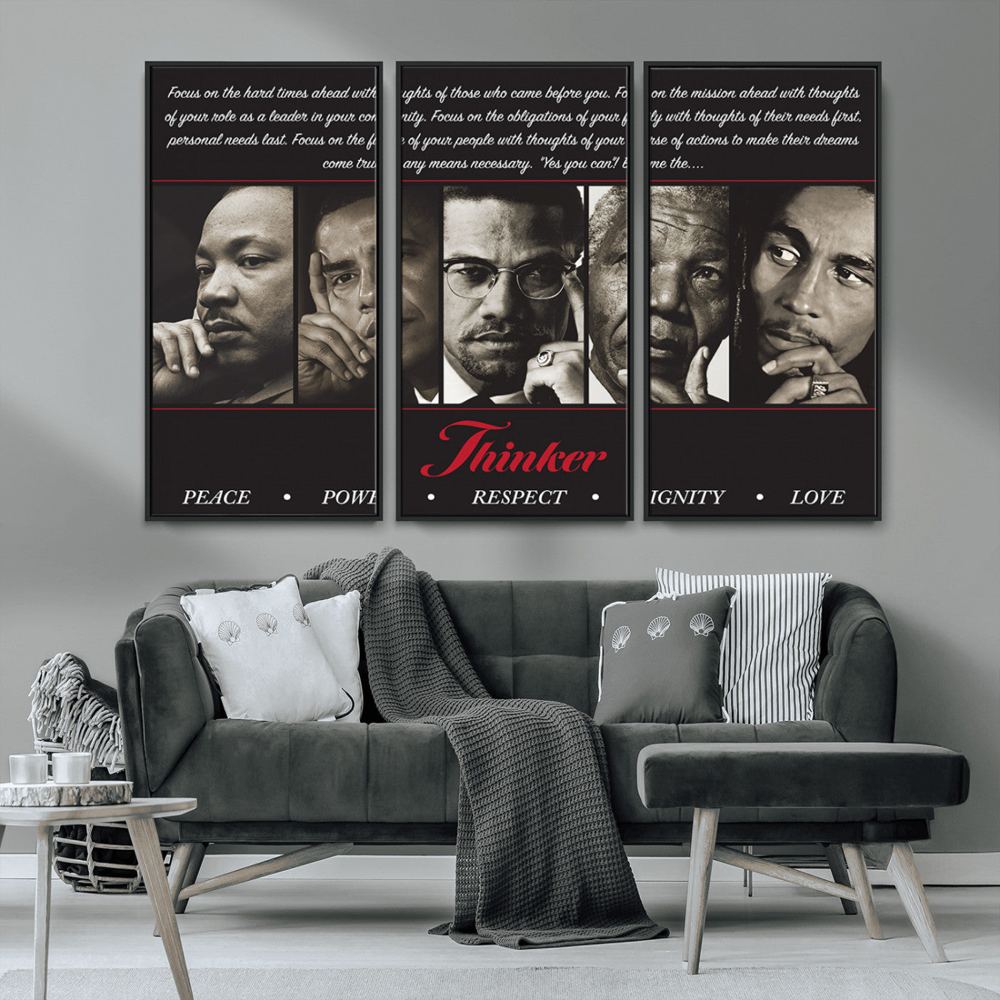 MGV-FC-48X32-3P - Thinkers of Wall Art Canvas Print - Inspirational Wall Art Featuring Icons of Peace, Power, and