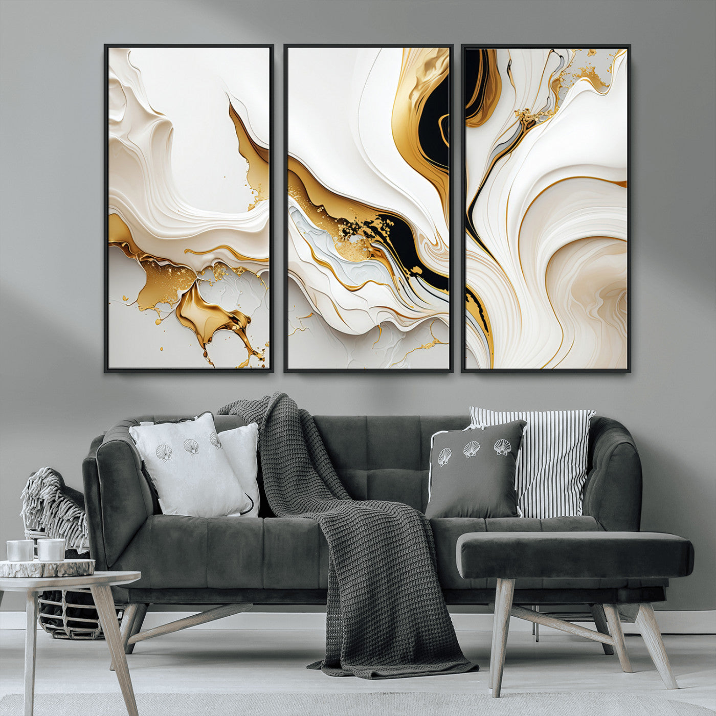 -Gold Waves on Pure White Canvas – Gold Abstract Art for Modern Interiors | Wall Art Canvas, Framed &