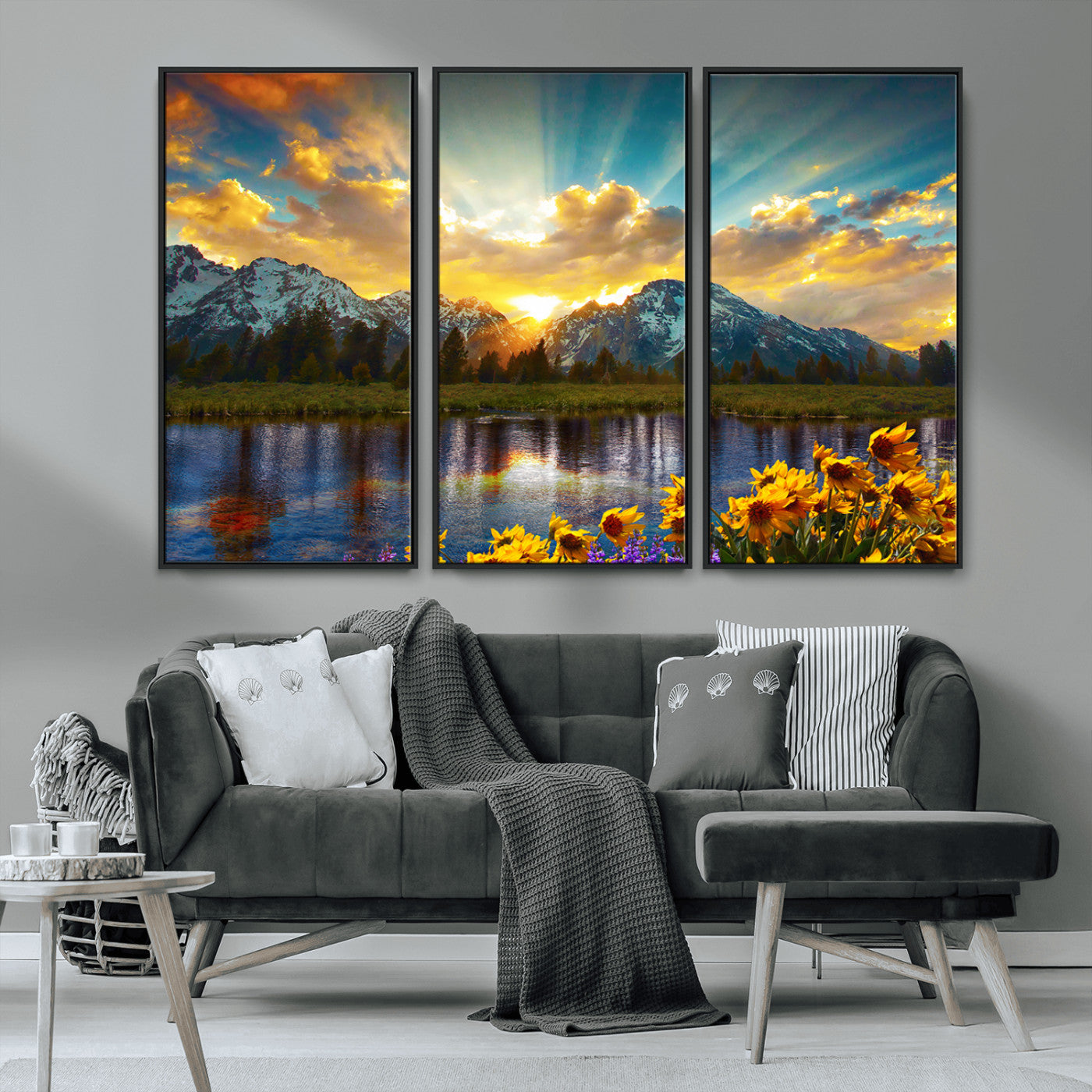 MGV-FC-48X32-3P - Grand Teton Park Amazing Mountain Landscape Sunset Wall Art Canvas Print