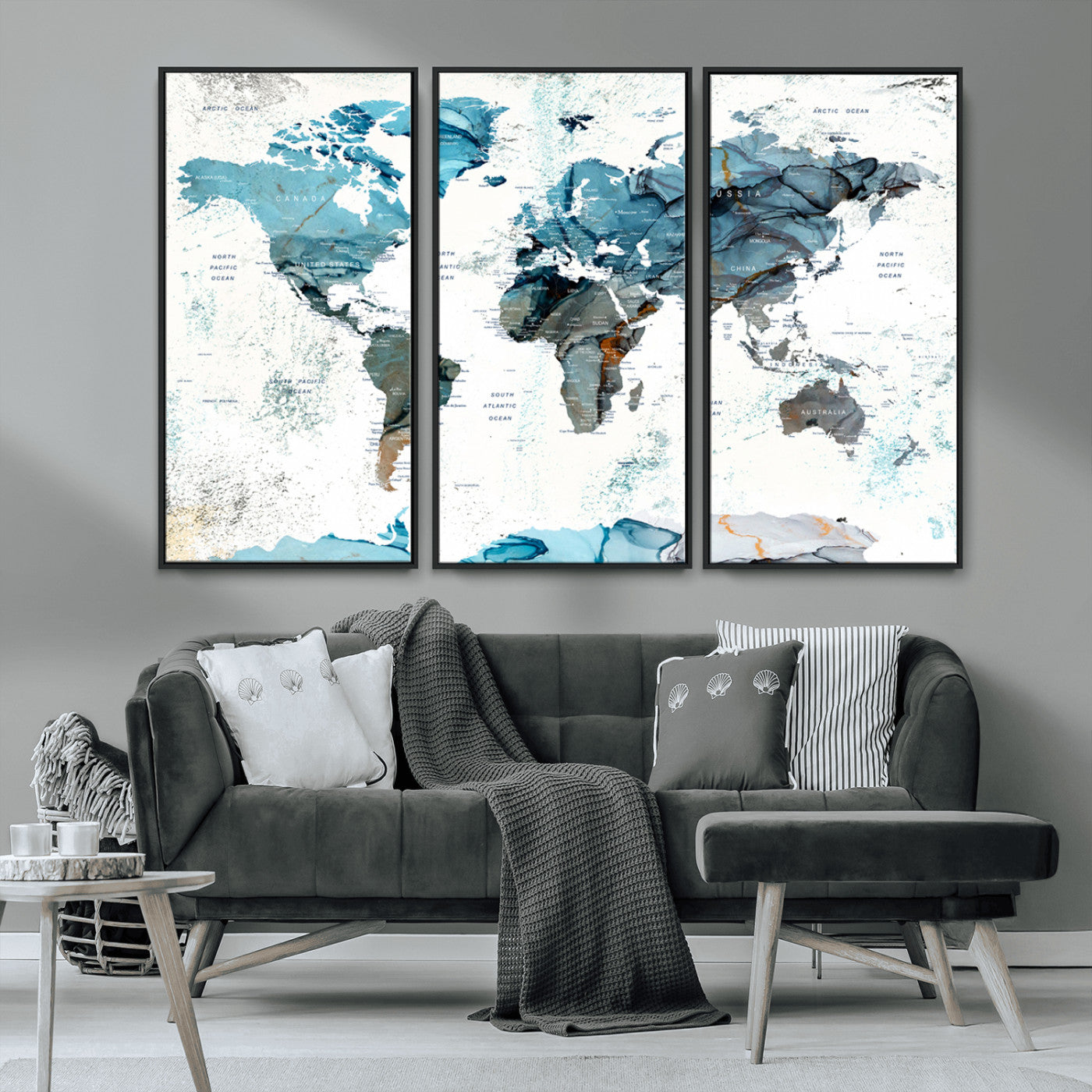 MGV-FC-48X32-3P - Push Pin World Map Canvas Print – Framed Wall Art for Couples to Track Their Travels – Anniversary