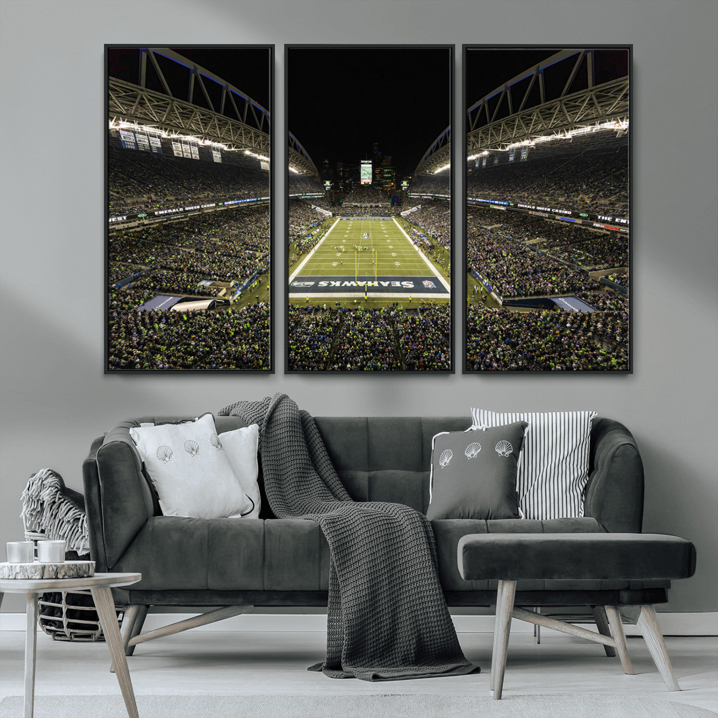 MGV-FC-48X32-3P - Seattle Seahawks Football Team Print Wall Art - Seattle Century Link Field Stadium Wall Art Canvas