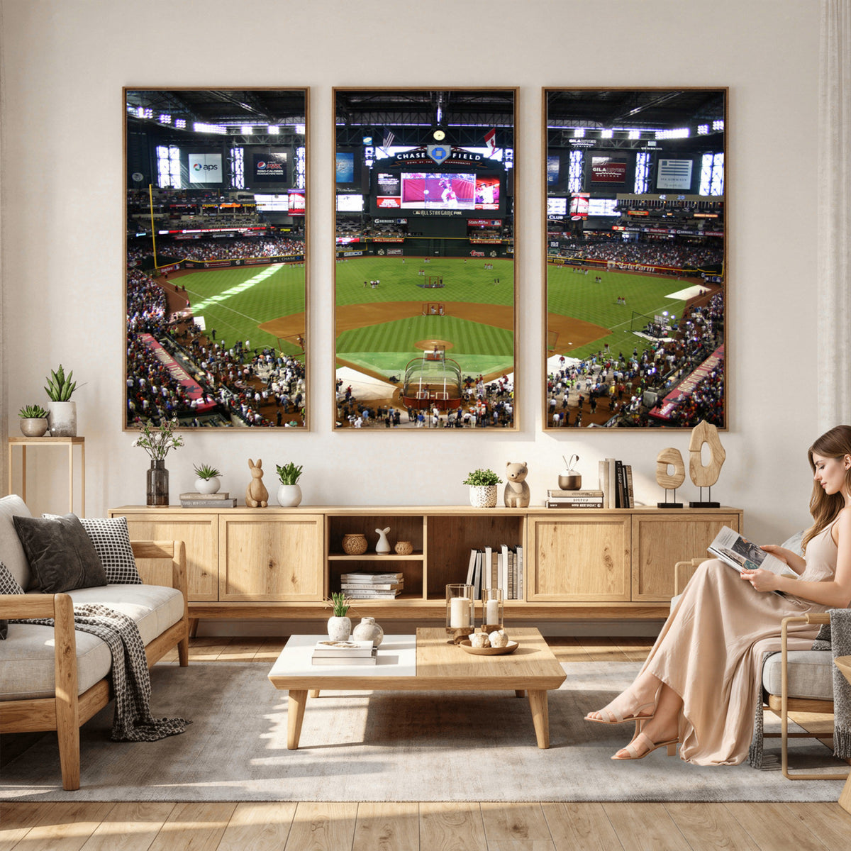 91630-MGV-CV-36X24 - Arizona Diamondbacks Baseball Team Print, Phoenix Chase Field Baseball Stadium Wall Art