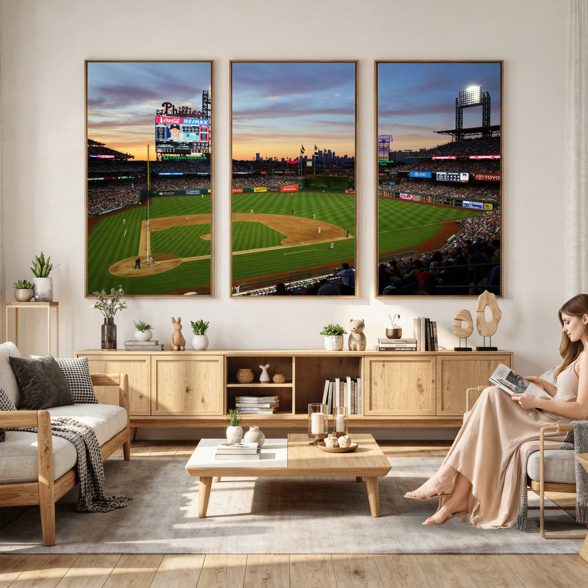 13778-MGV-CV-36X24 - Citizens Bank Park Philadelphia Phillies Wall Art Canvas | 3-Panel Canvas Print of Phillies Stadium