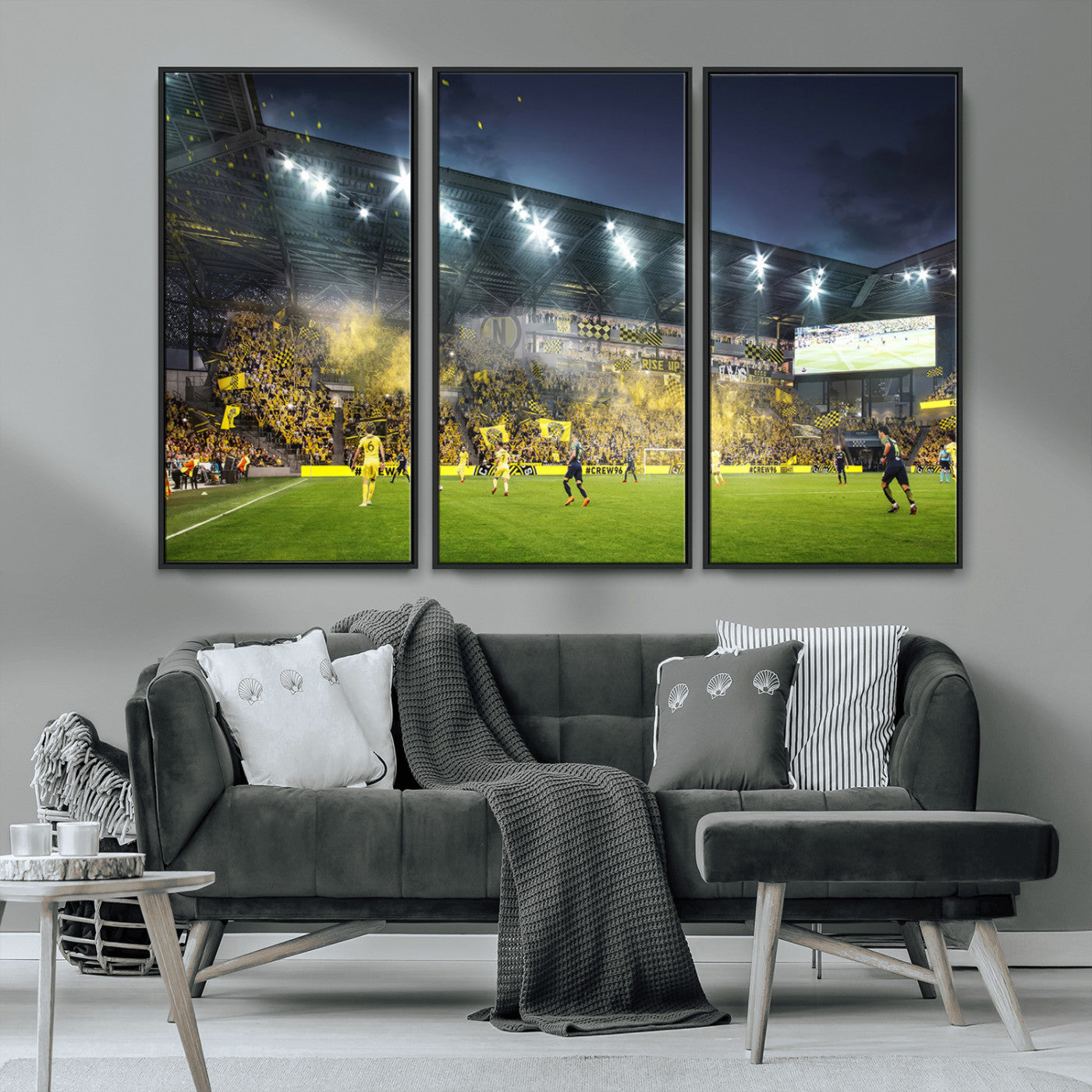 MGV-FC-48X32-3P - Columbus Crew Stadium Match Triple Canvas Wall Art - Dynamic MLS Game Scene Canvas Wall Art
