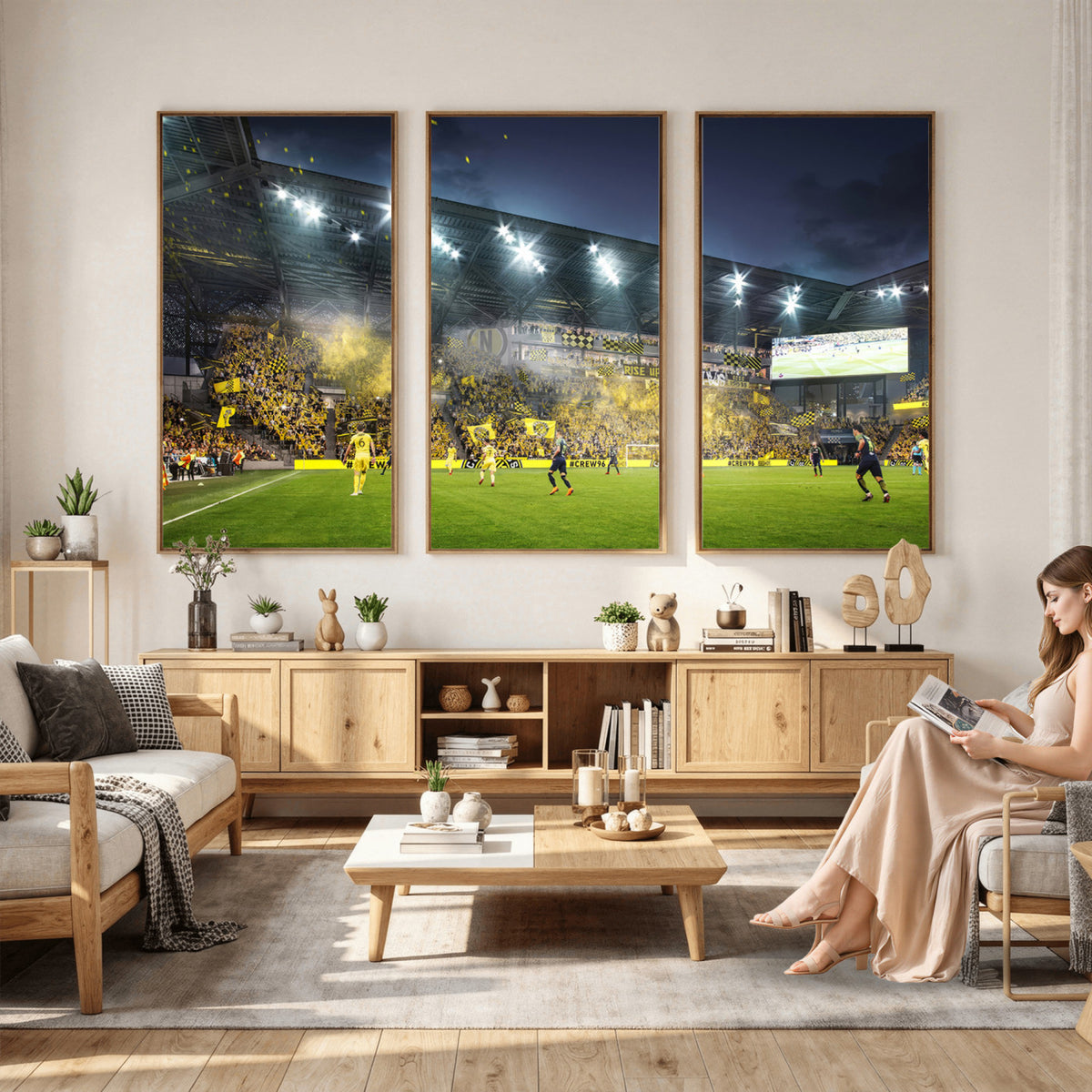 65820-MGV-CV-36X24 - Columbus Crew Stadium Match Triple Canvas Wall Art - Dynamic MLS Game Scene Canvas Wall Art