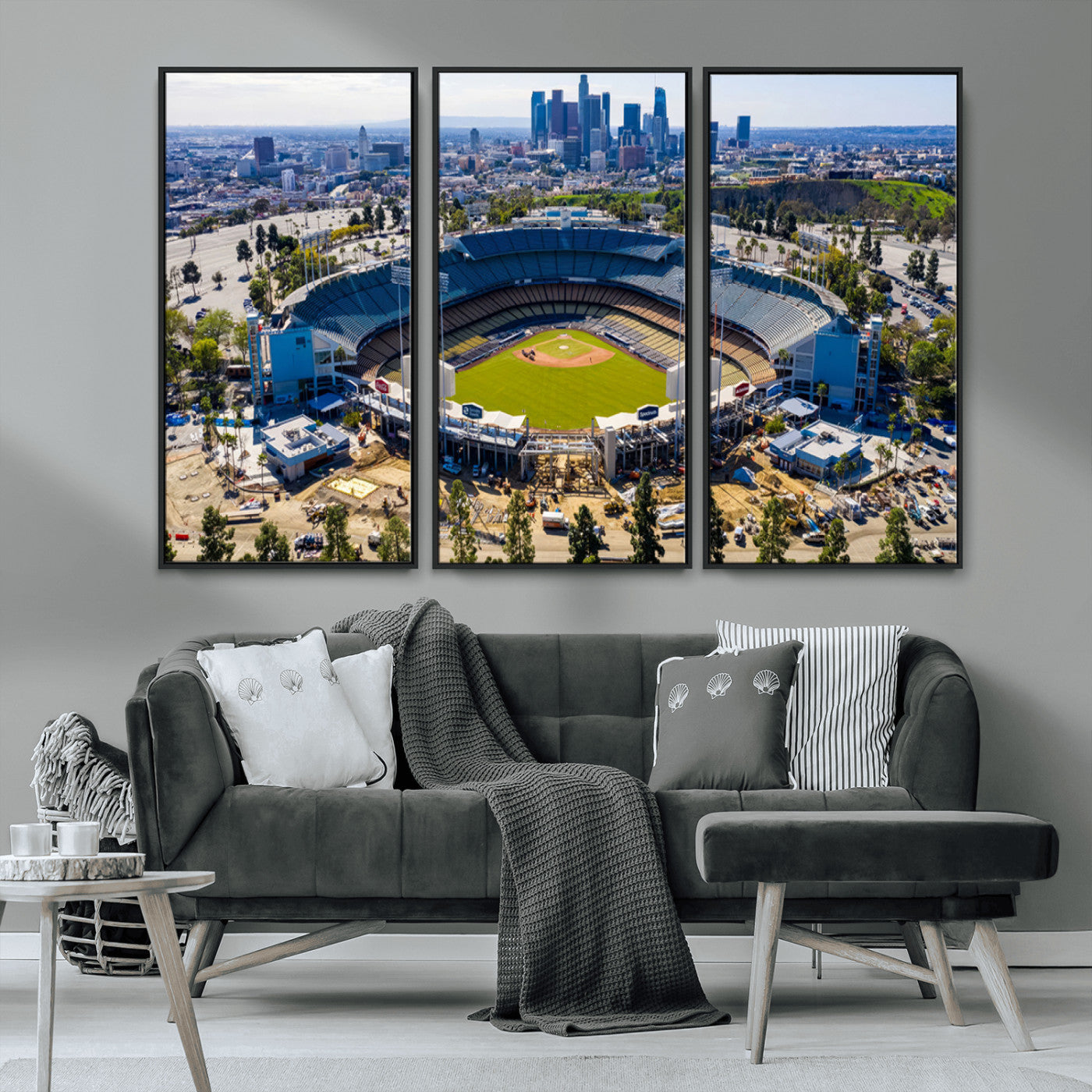 MGV-FC-48X32-3P - Los Angeles Dodgers Dodger Stadium Wall Art Canvas Print - MLB Baseball Stadium, Framed Los Angeles