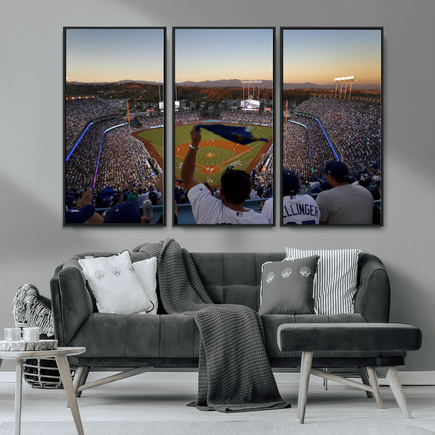 MGV-FC-48X32-3P - Dodger Stadium Sunset Game Triple Canvas Wall Art - Los Angeles Dodgers MLB Match