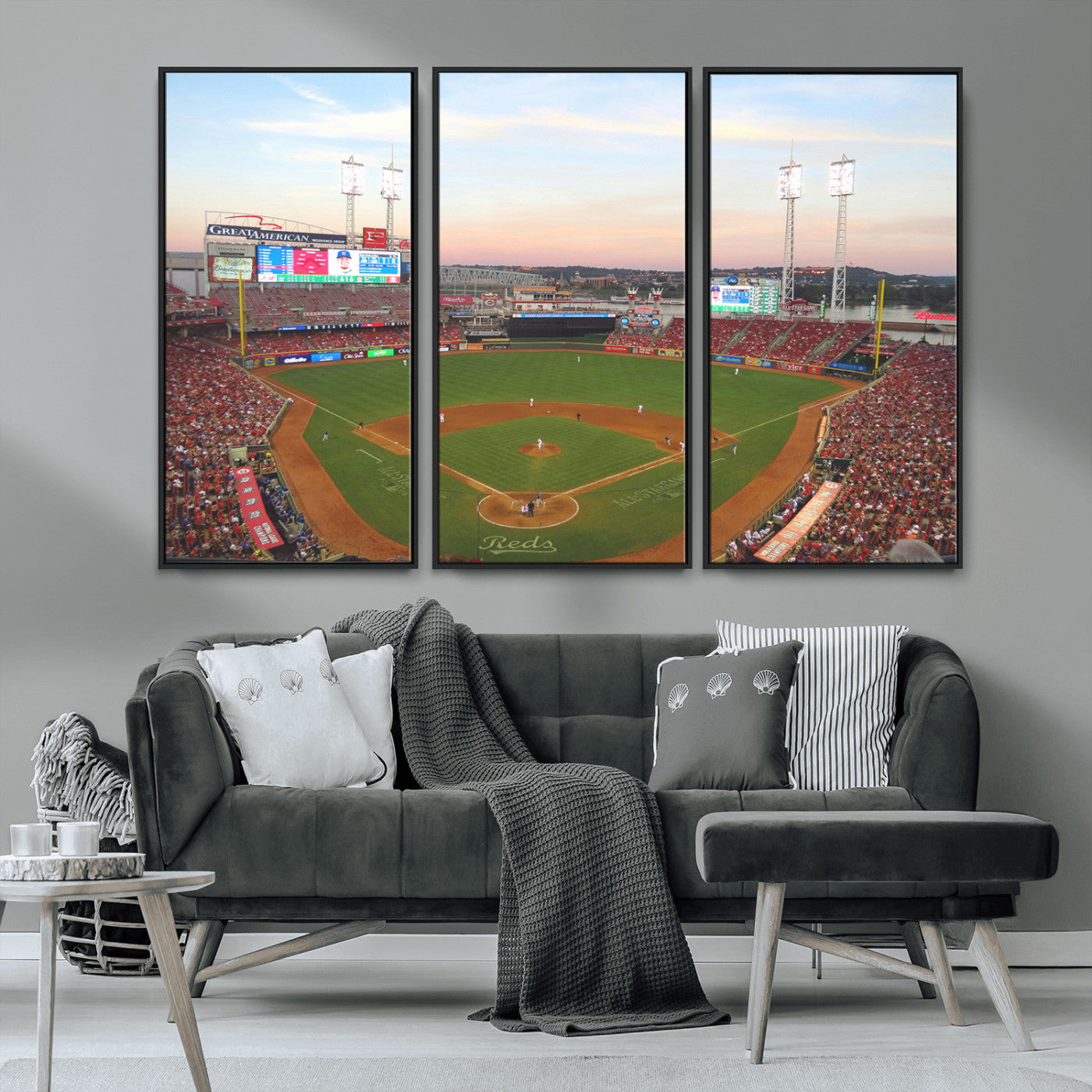MGV-FC-48X32-3P - Cincinnati Reds Baseball Print Canvas- Cincinnati Great American Ball Park Stadium Wall Art Canvas