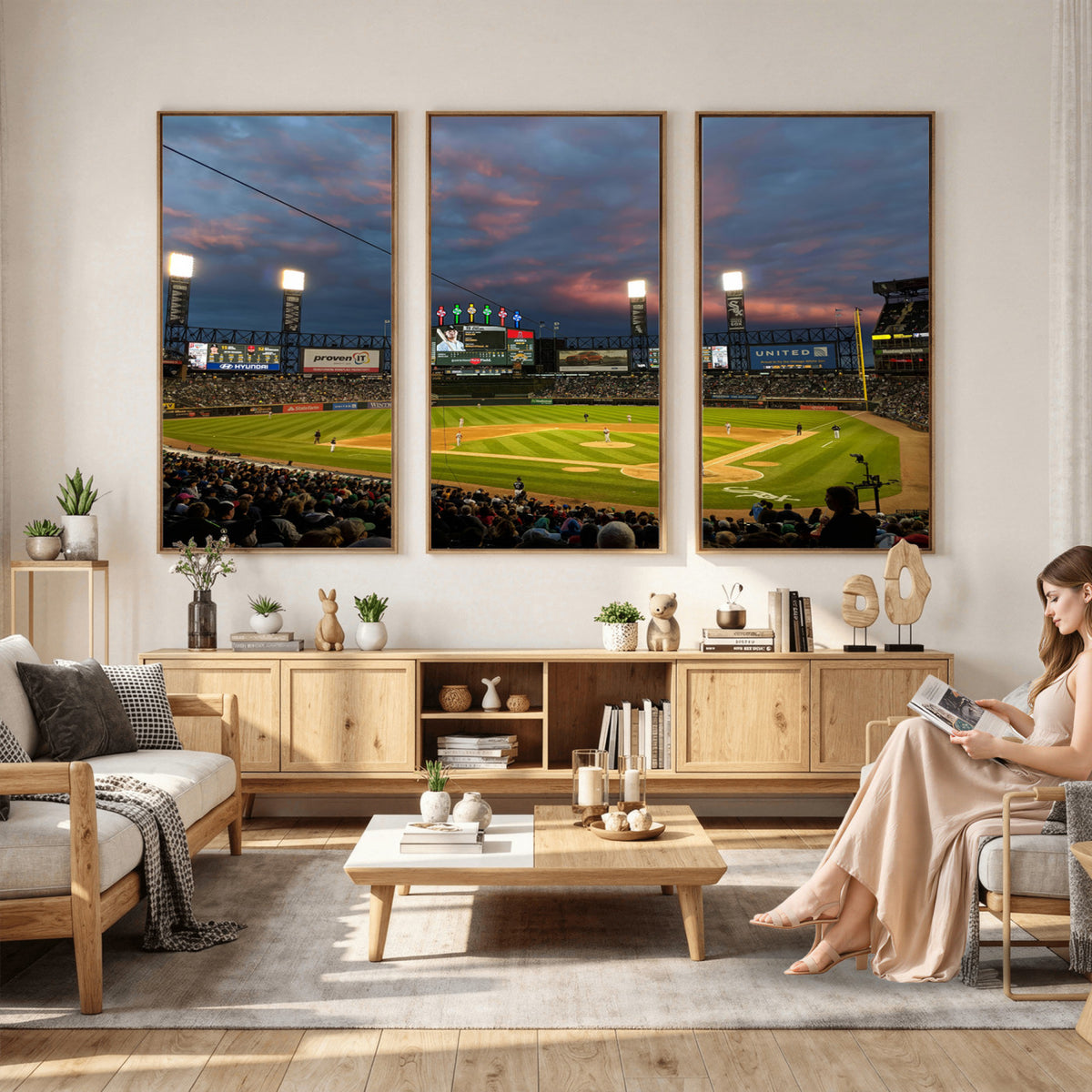 96063-MGV-CV-36X24 - Chicago White Sox Baseball Team Print Canvas, Guaranteed Rate Field, Framed and Ready to Hang