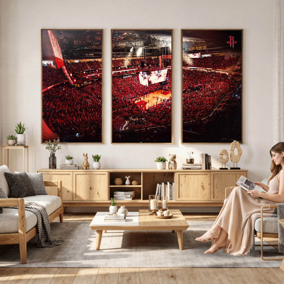 91527-MGV-CV-36X24 - Houston Rockets Basketball Team Print Canvas, Houston Toyota Center Arena Wall Art