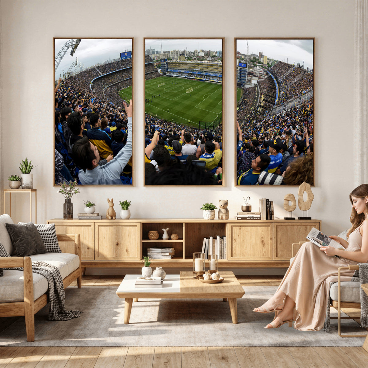 23173-MGV-CV-36X24 - Boca Juniors Soccer Team Print, Buenos Aires Bombonera, Framed and Ready to Hang