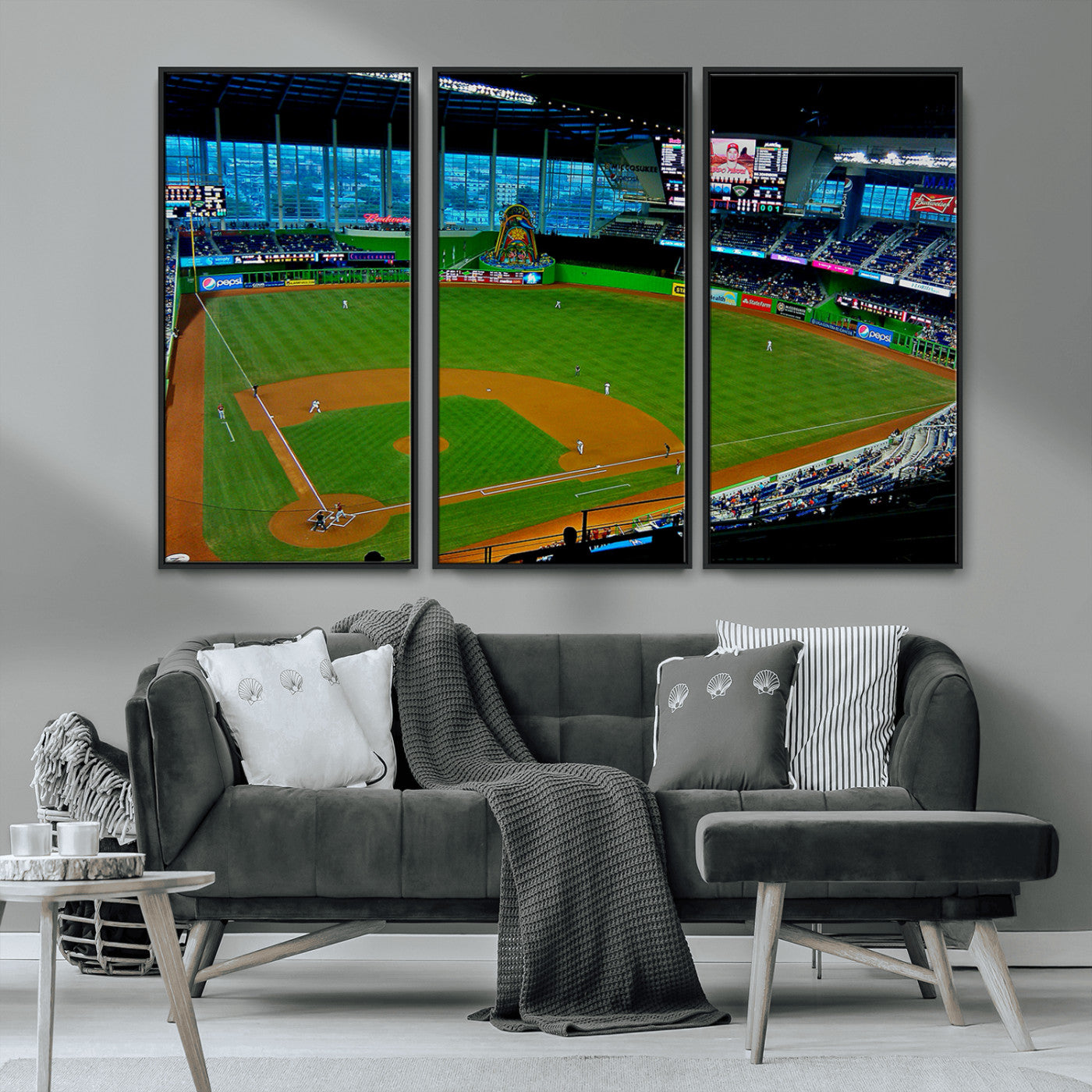 MGV-FC-48X32-3P - Miami Marlins Baseball Team Print - Miami LoanDepot Park Stadium Wall Art Canvas Print