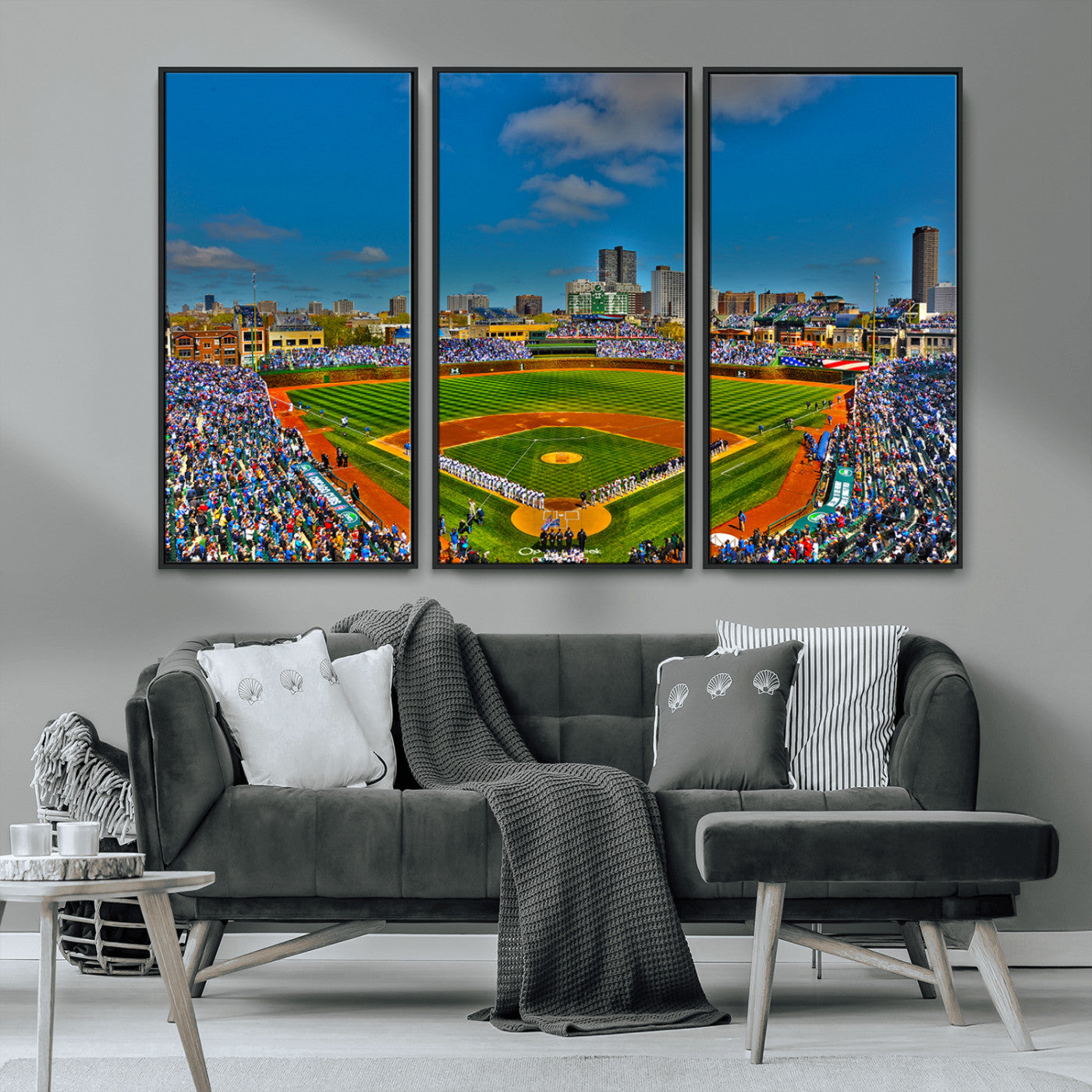 MGV-FC-48X32-3P - Wrigley Field Chicago Cubs Canvas Wall Art - Iconic Baseball Stadium Print for Sports Lovers - Ready
