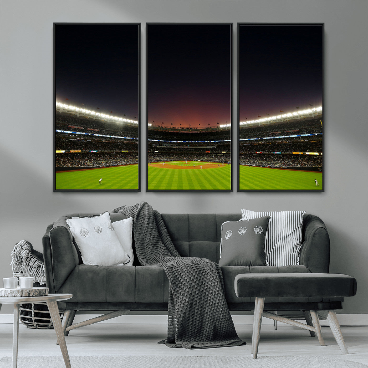 MGV-FC-48X32-3P - Yankee Stadium Night Game Triple Canvas, Yankee Stadium Canvas Wall Art - New York Yankees MLB Match