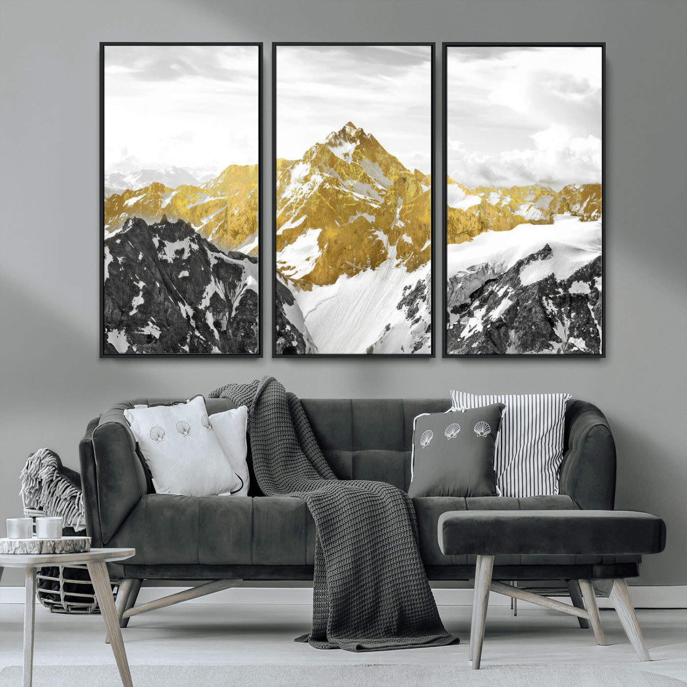 MGV-FC-48X32-3P - Gold Abstract Mountains Wall Art Print on Canvas, Nature Wall Art Print,