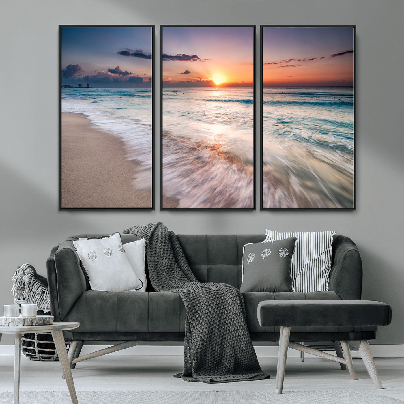 MGV-FC-48X32-3P - Sunset Beach Wall Art – Soothing Coastal Landscape, Ready to Hang for Tranquil Home Decor