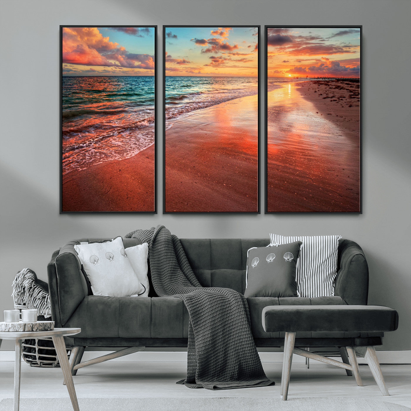 MGV-FC-48X32-3P - Sunset Beach Wall Art | Ocean Canvas Print | Coastal Wall Art | Tranquil Sunset Canvas Print