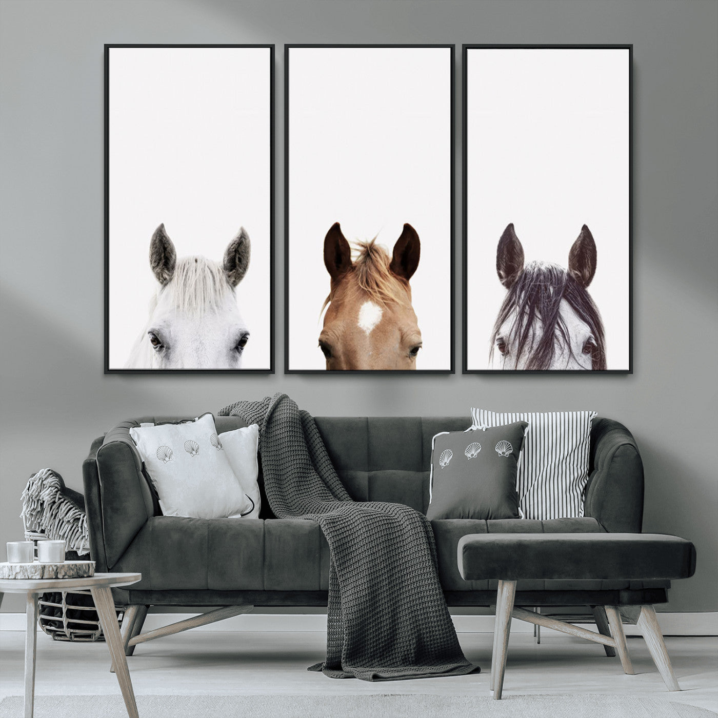 MGV-FC-48X32-3P - Horse Prints Set, Set of 3 Horse Wall Art, Horses Portraits, Farmhouse Wall Art, Farm Animals