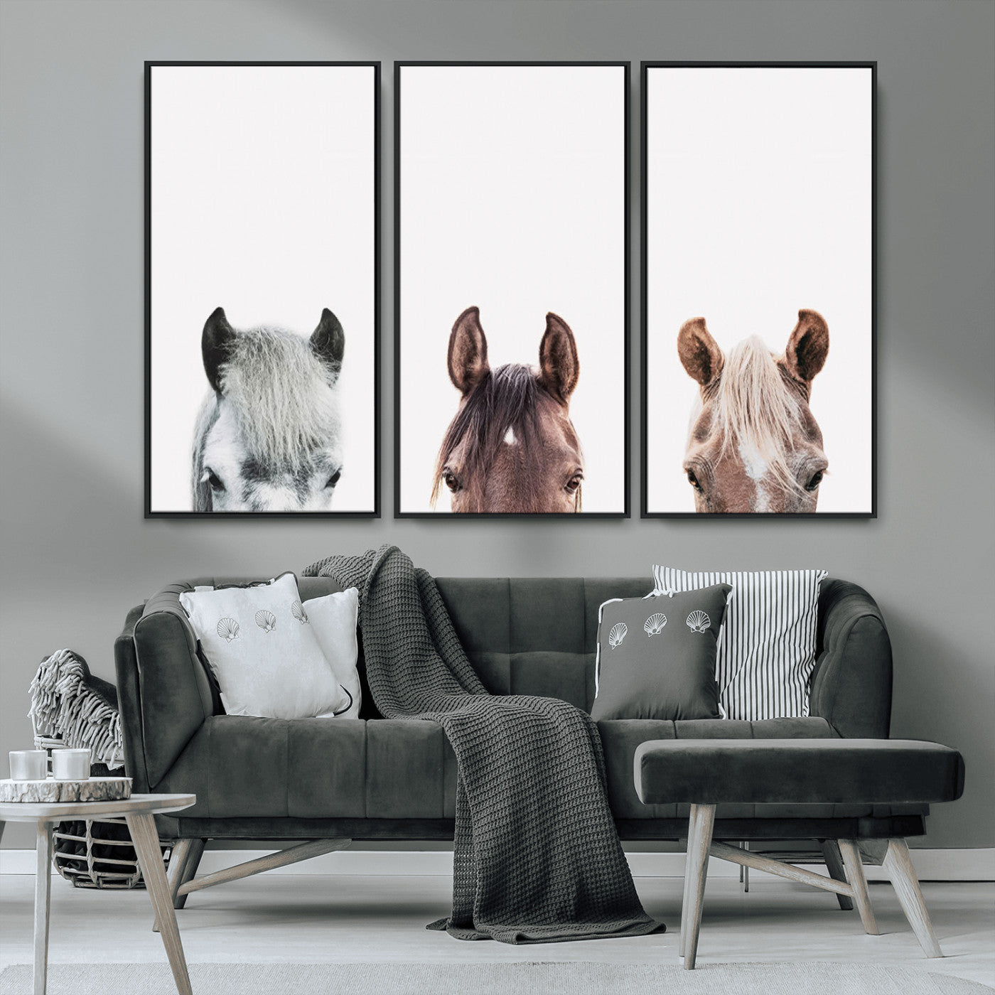 MGV-FC-48X32-3P - Horse Wall Art - Minimalist Horse Triptych Wall Art – Modern 3-Panel Giclée Canvas Featuring Horse