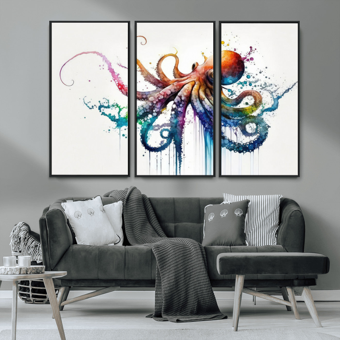 MGV-FC-48X32-3P - Watercolor Vibrant Octopus Wall Art Canvas Print | Abstract Sea Life Art | Colorful Marine Creature