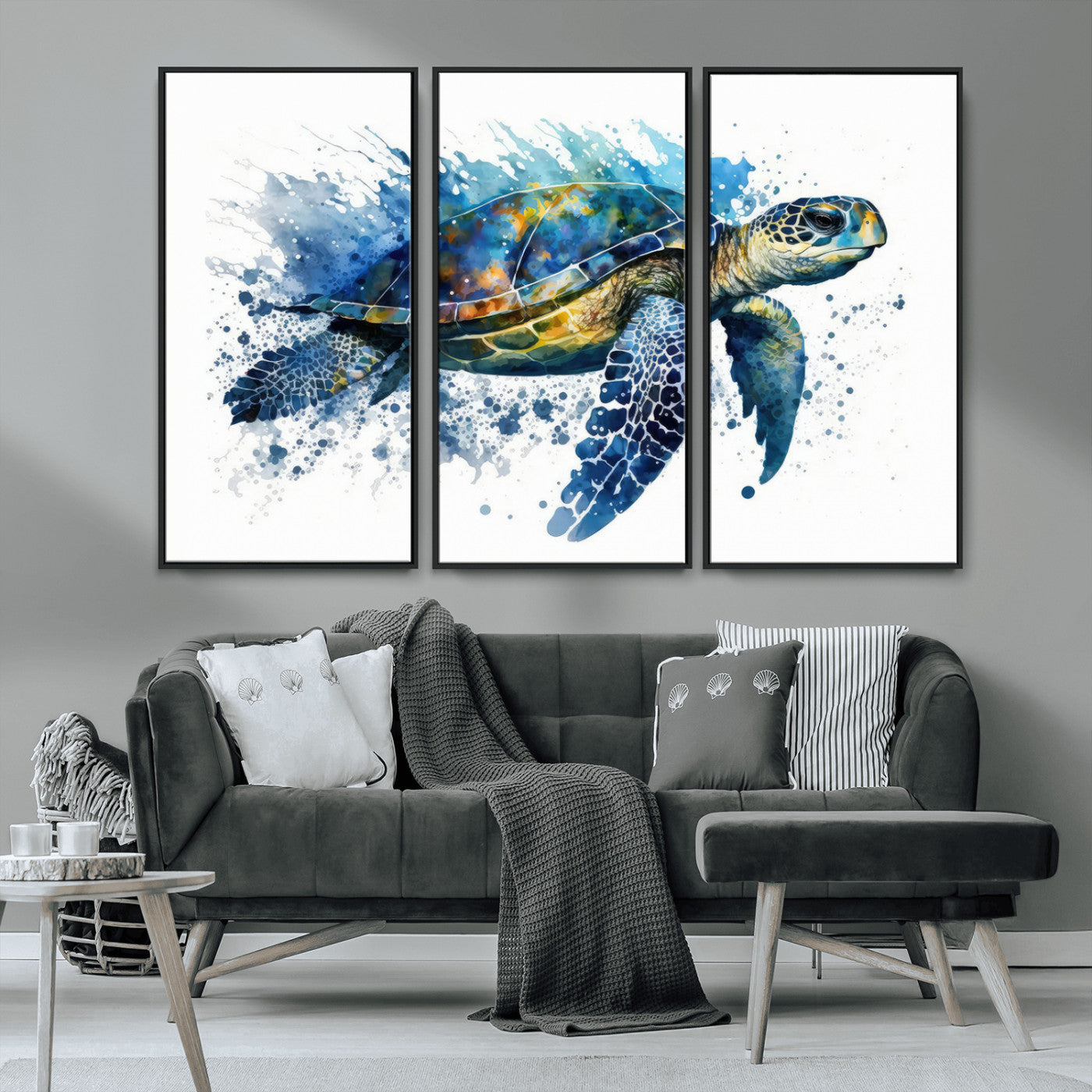 MGV-FC-48X32-3P - Watercolor Turtle Wall Art Canvas Print for Decoration