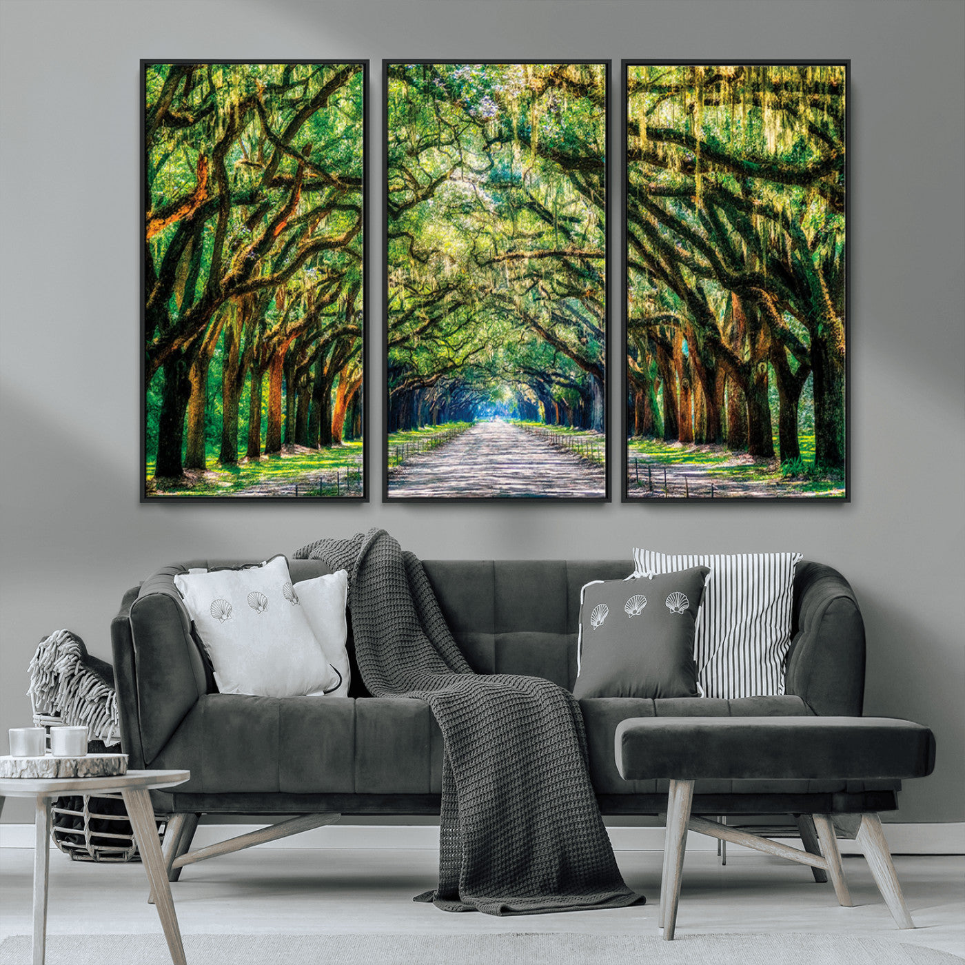 MGV-FC-48X32-3P - Serene Tree Tunnel Wall Art Canvas Print – Pathway Under Canopy of Lush Green Trees, Nature-Inspired