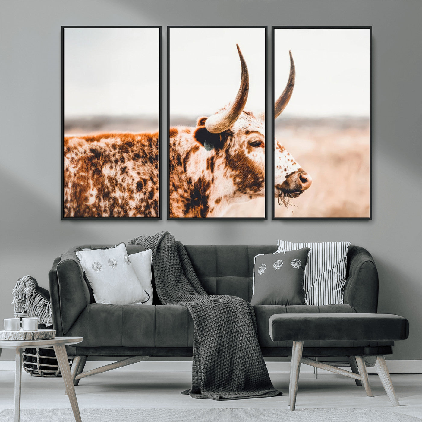 -Speckled Bull Wall Art Canvas Print – Rustic Cow Longhorn Farmhouse Animal Decor – Western Longhorn