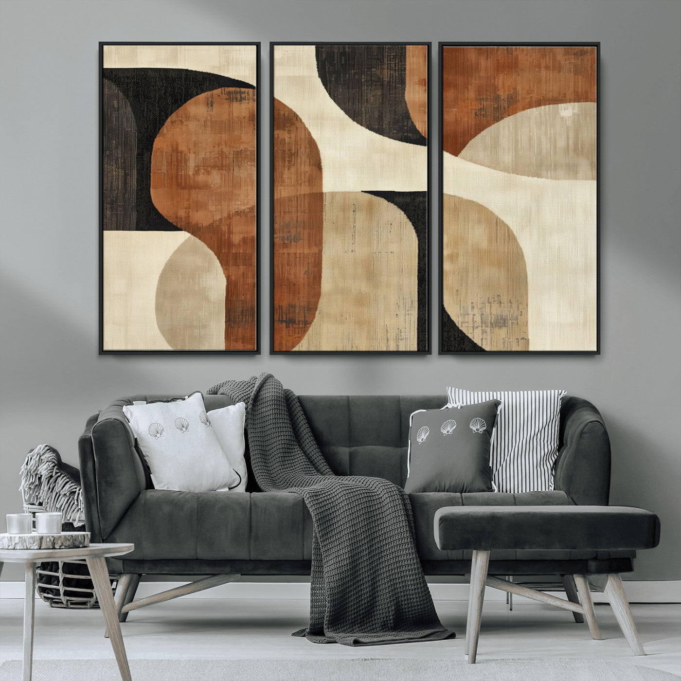 MGV-FC-48X32-3P - Wabi Sabi Abstract Wall Art Canvas Print | Large Minimalist Modern Geometric Wall Decor for Living