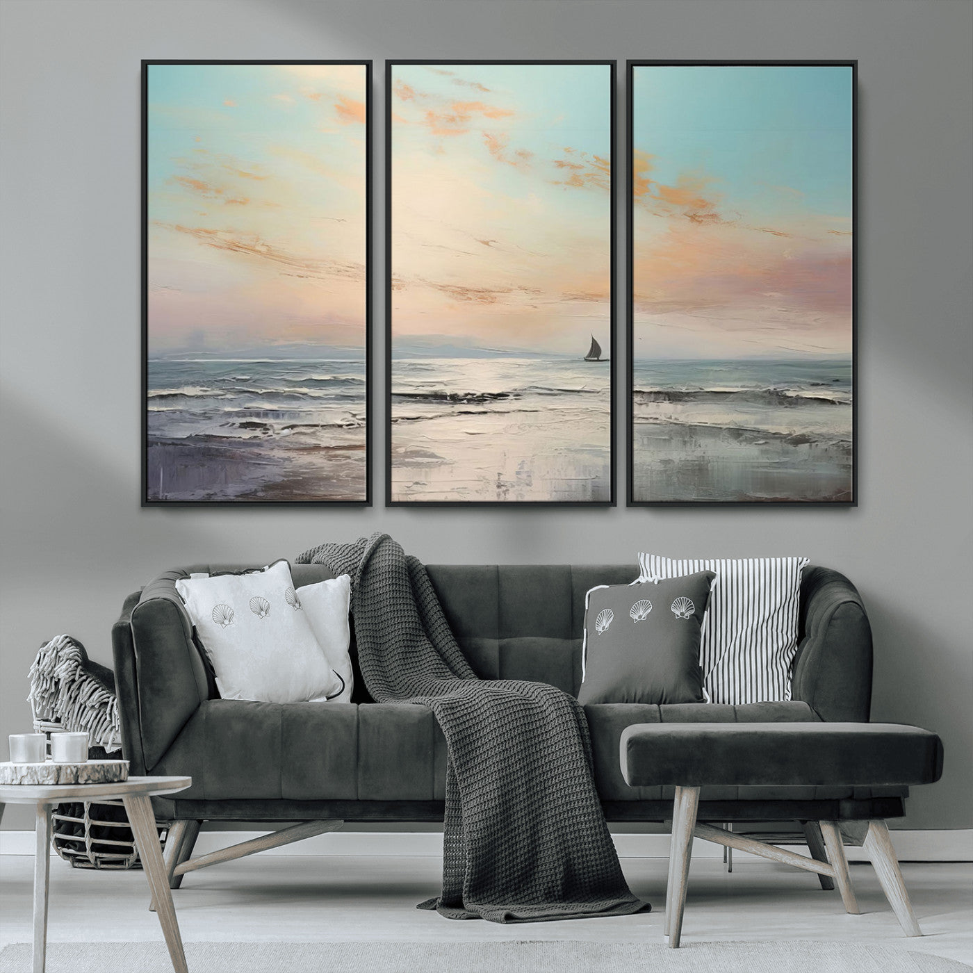 MGV-FC-48X32-3P - Abstract Ocean Wall Art -  Boat Wall Art Canvas Print