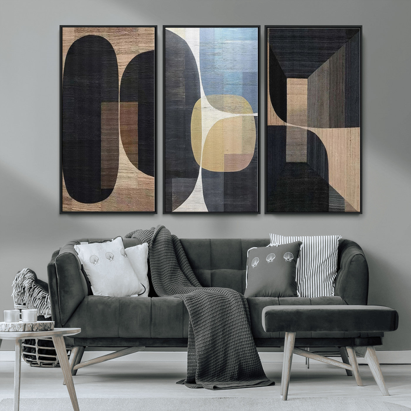 MGV-FC-48X32-3P - Minimalist Wabi Sabi Abstract Geometric Wall Art Canvas Print – Modern Minimalist Shapes – Ready to