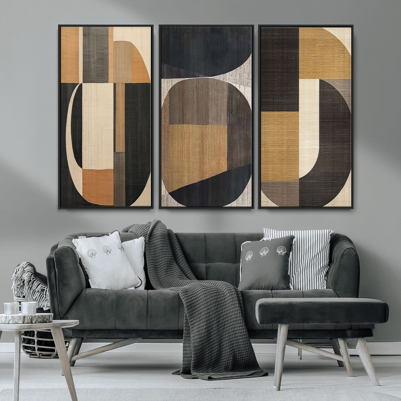MGV-FC-48X32-3P - Modern Brown Wabi Sabi Abstract Wall Art Canvas Print Set, Minimalist Wall Art
