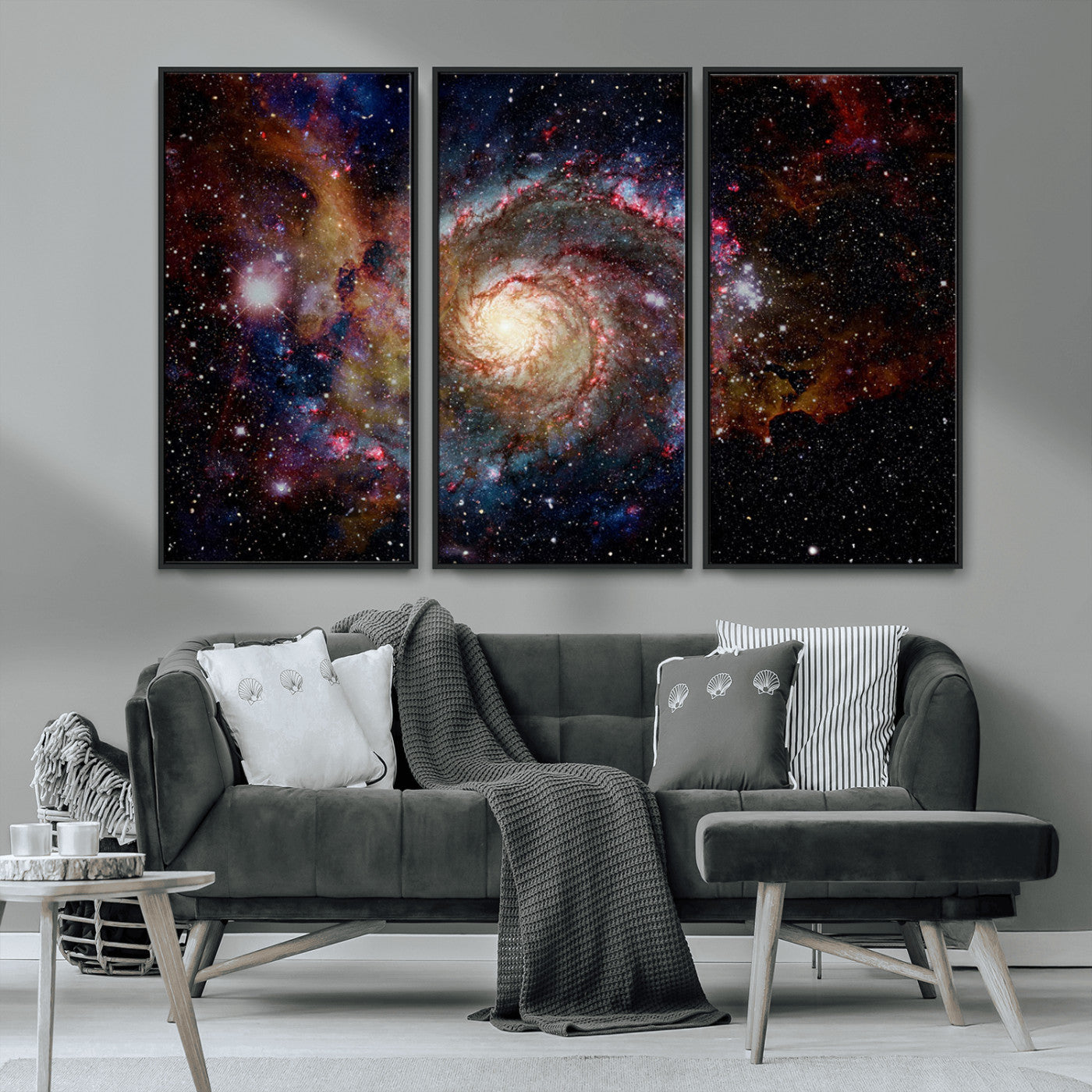 MGV-FC-48X32-3P - Nebula and Galaxies in Space Wall Art Canvas Print, Spiral Galaxy Wall Art Canvas Print